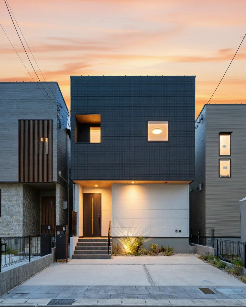 T-5／照明の灯りが照らし出す、スタイリッシュな外観。緻密に計算された美しさが際立つデザイナーズ住宅です。