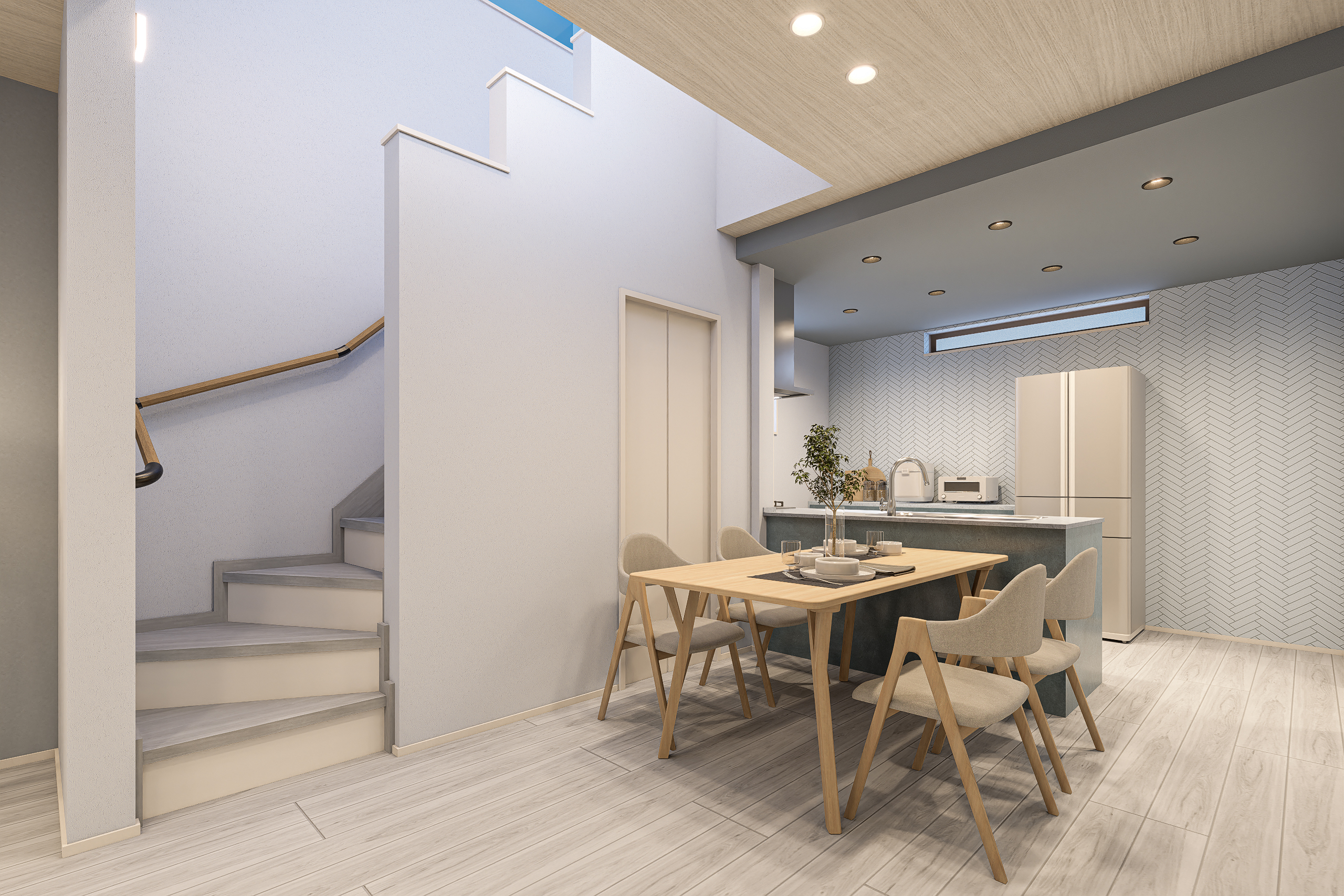 T-3／会話も食事もみんな一緒に楽しめるダイニングは、気持ちまで軽やかになるゆとりと開放感に満ちています。 ※イメージとなります