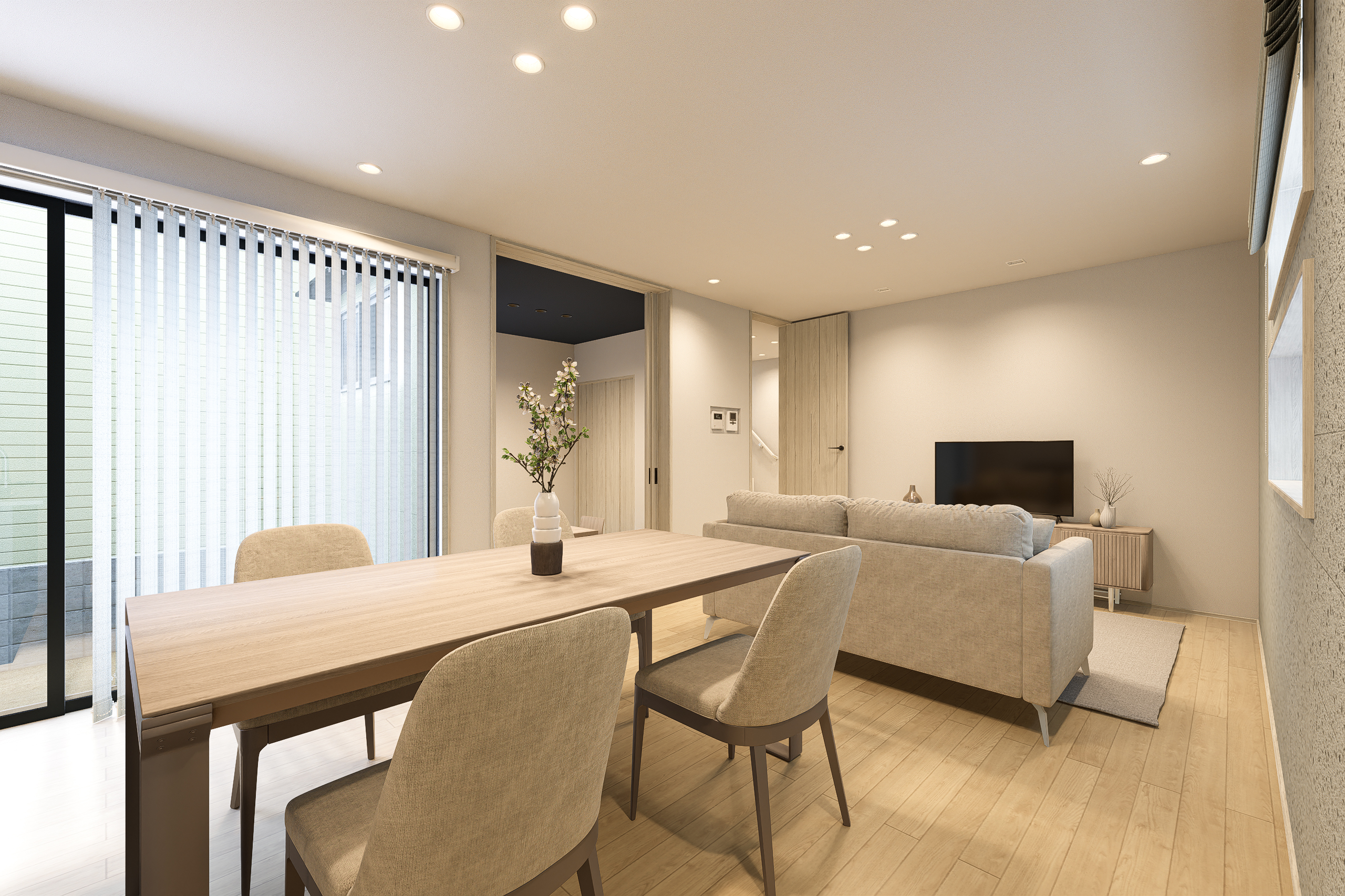 T-4／中庭を囲む空間で叶える幸せな家族の時間。開放的な食卓ではおしゃべりを楽しみながら優雅なお食事を。 ※イメージとなります