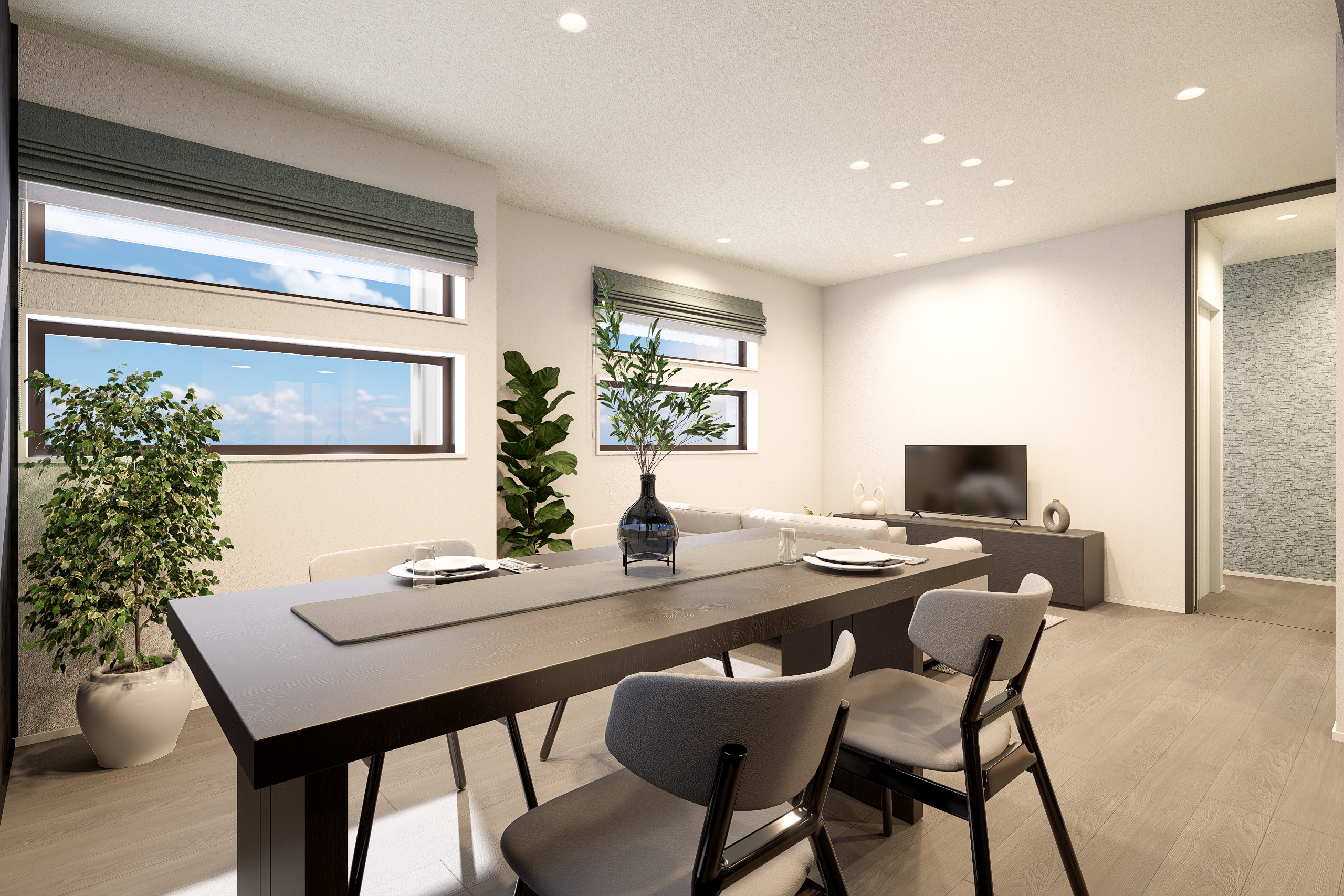 T-1／ダイニングすスペースは爽やかな陽差しに包まれて、明るく気持ちの良い空間で団らんのひと時が楽しめます。 ※イメージとなります