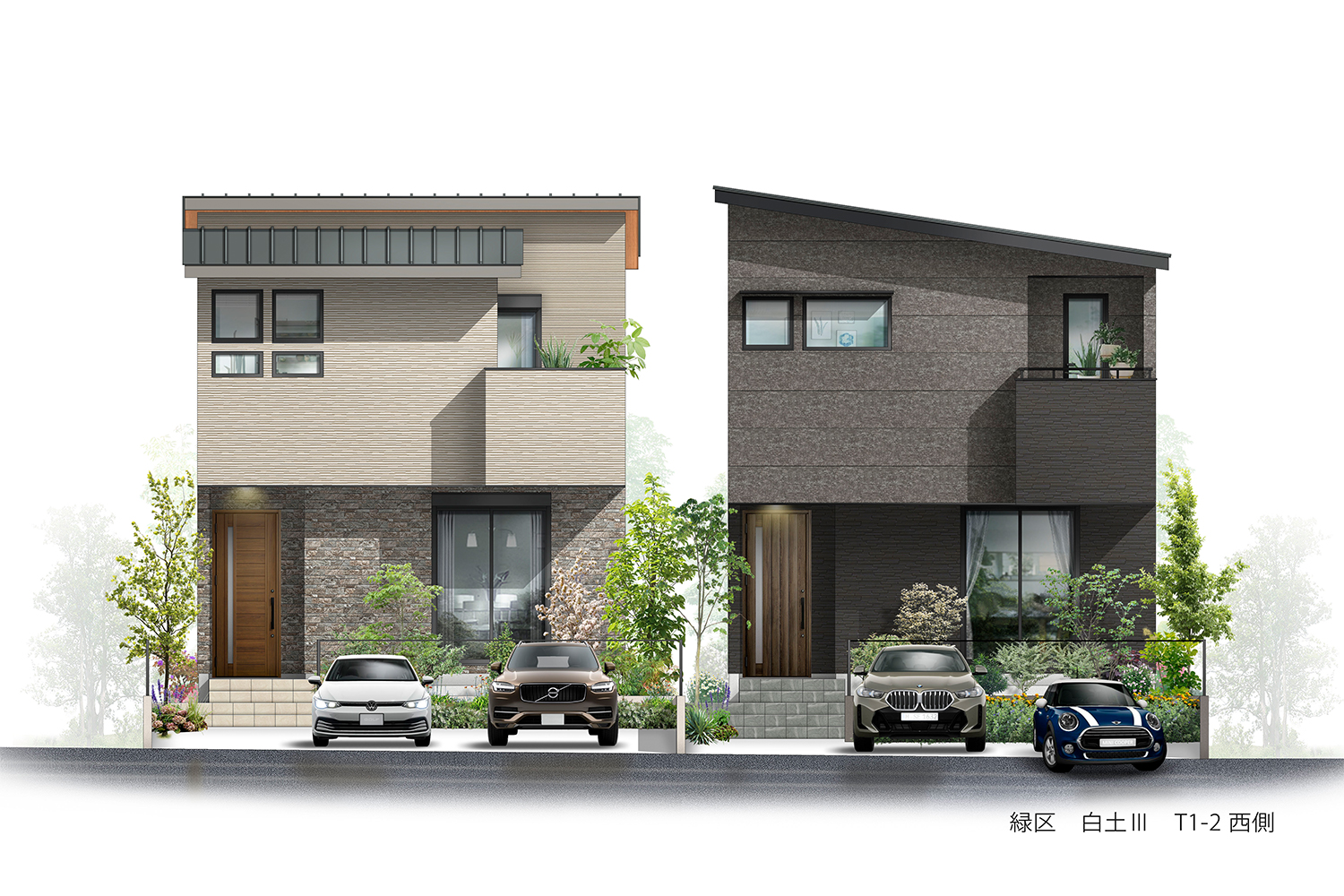 T-1、T-2／名古屋市内にありながら、広々LDKや庭、駐車場3台を確保したゆとりが魅力。家事動線良好な住まい。