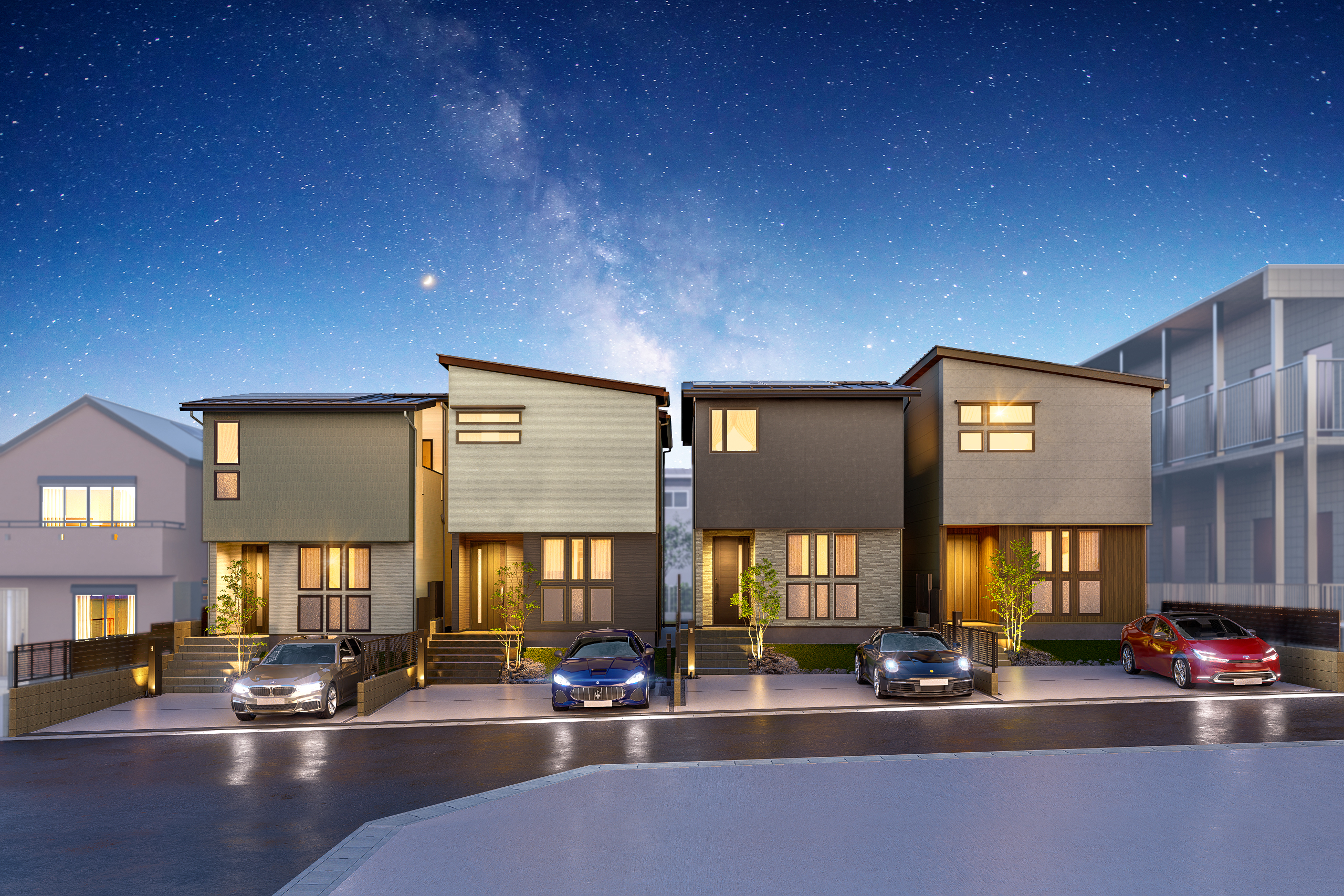 T-1、T-2、T-3、T-4／ソリッドな質感のボーダーや石積み柄でアクセントをプラスした表情豊かな外観デザイン。