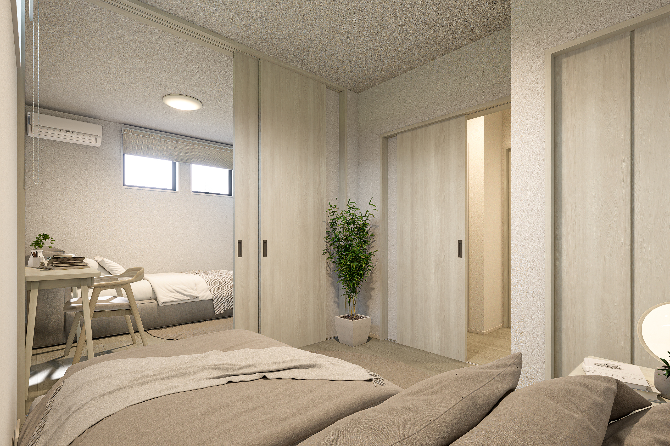 T-2／2階洋室は可変性に優れた続き間仕様。ライフステージに合わせ、一つの大きな部屋にも二つの個室にも。