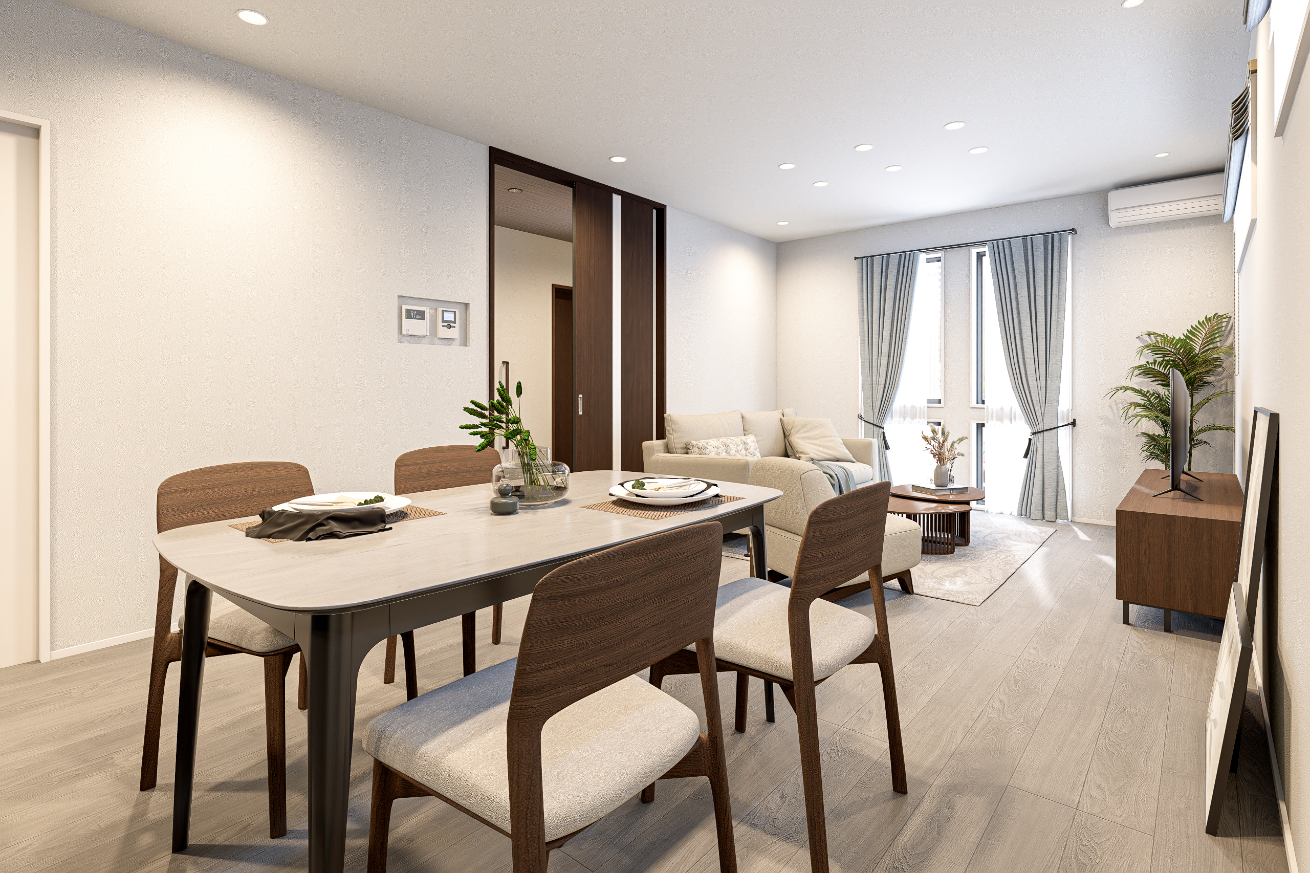 T-4／料理中でも、ダイニングで宿題をする子のすぐそばに。忙しい毎日の中に、親子の安心と時間を育む間取りです。