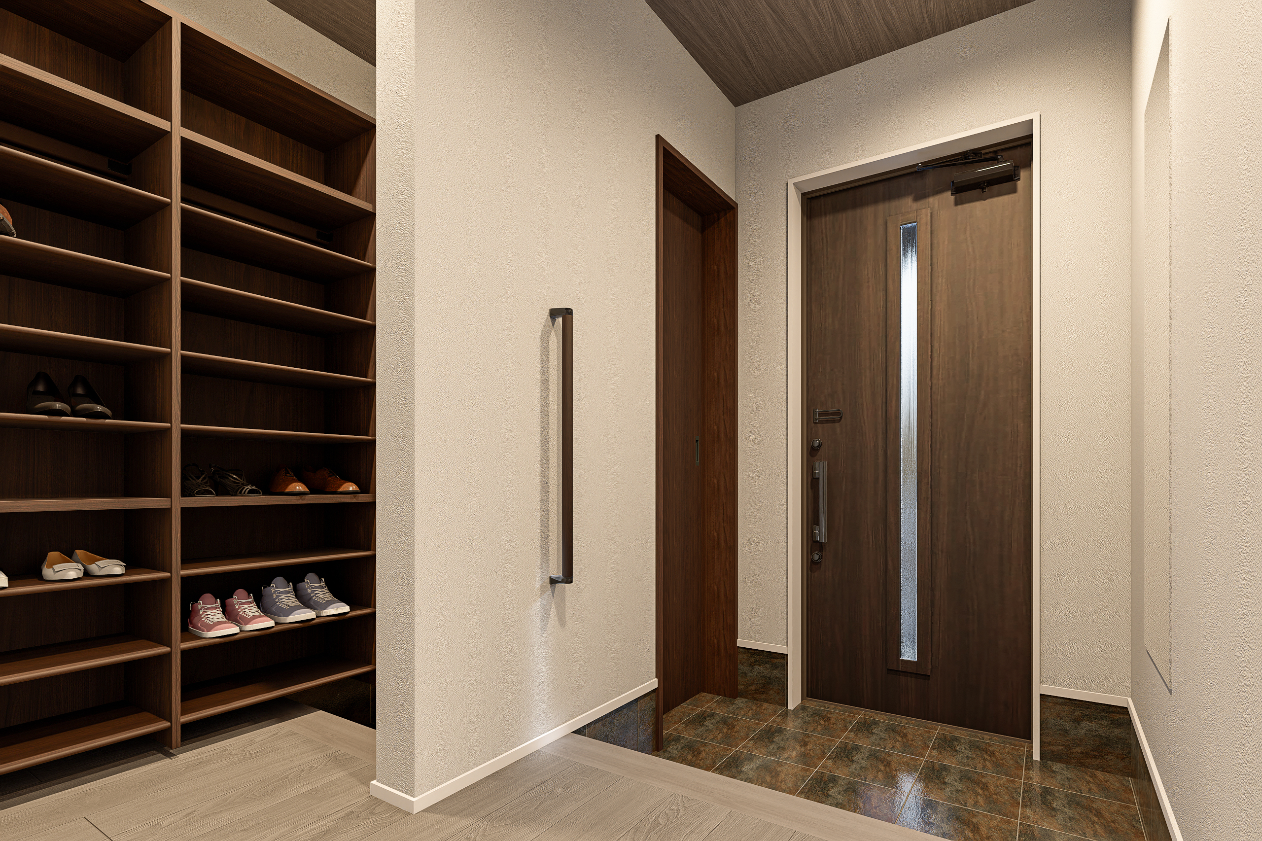 T-4／玄関にはWTSCを完備。趣味の物やベビーカーも収まり、アクティブな家族の暮らしをスマートにサポートします。