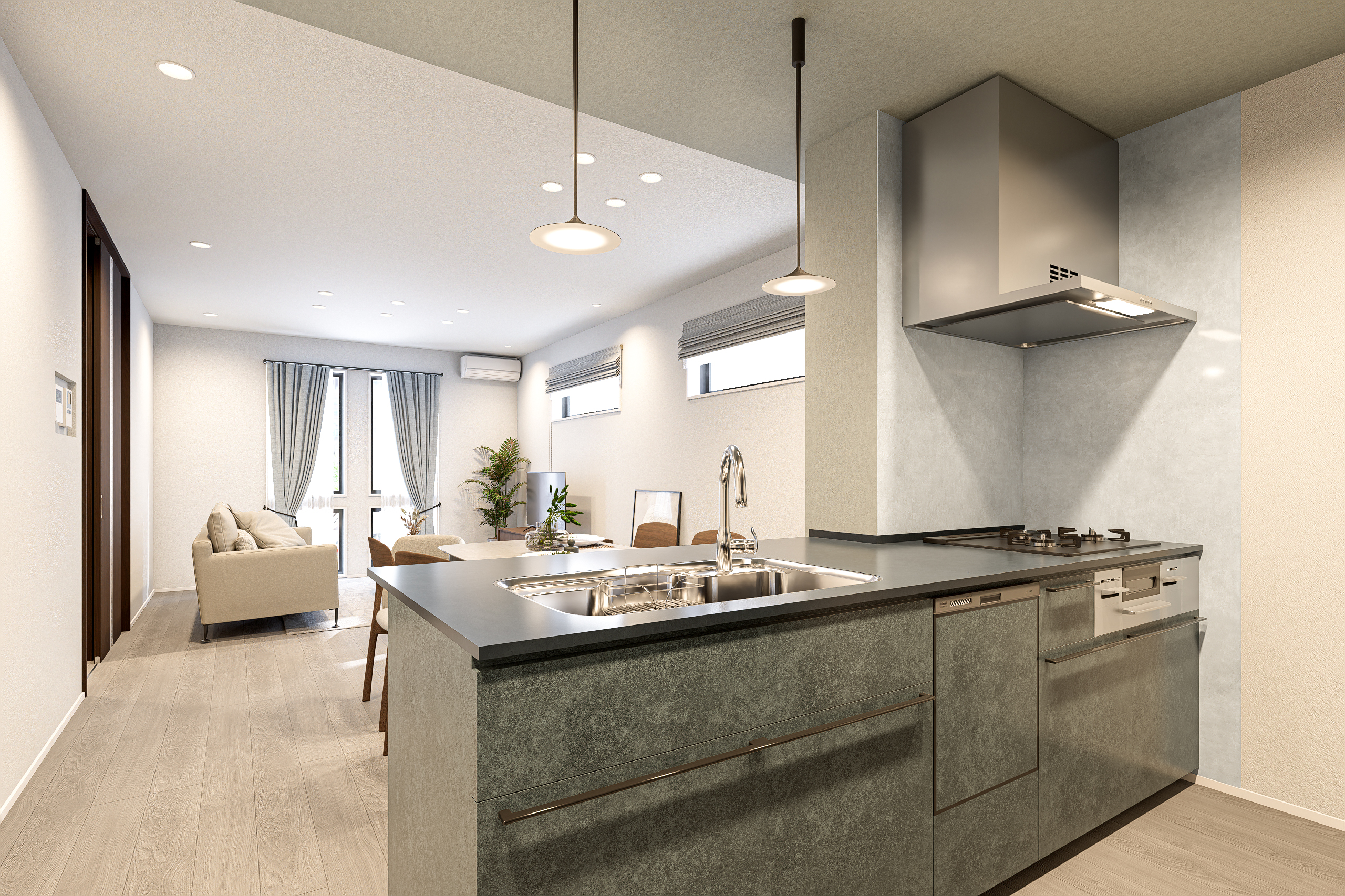 T-4／広々ワークスペース、3口コンロ、ビルトインの食洗機やグリルなど、最新の設備が整っており、毎日の料理が効率的で楽しくなります。