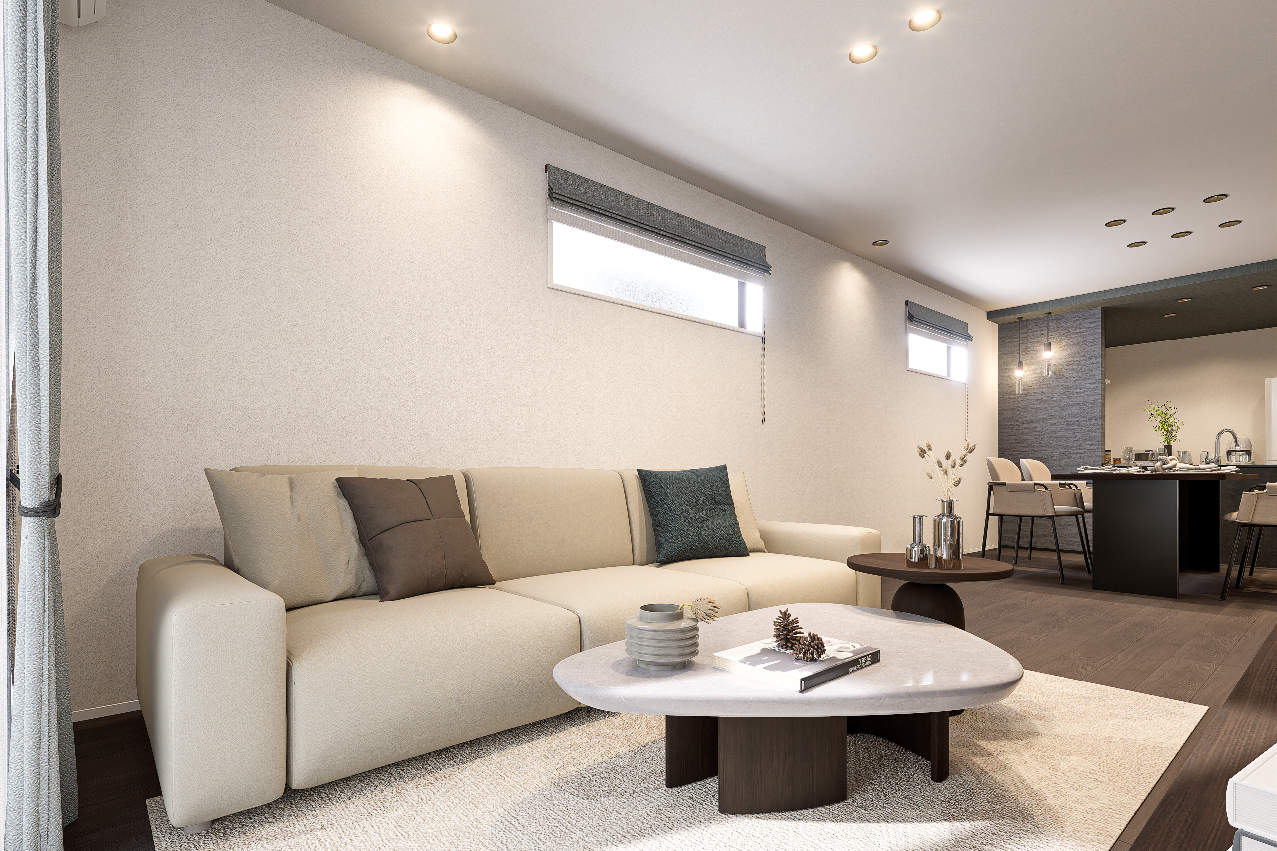 T-1/20.5帖の広々LDKは、ハイサッシにすることで自然と視線が上向きに。開放感が感じられる居心地の良い居室です。