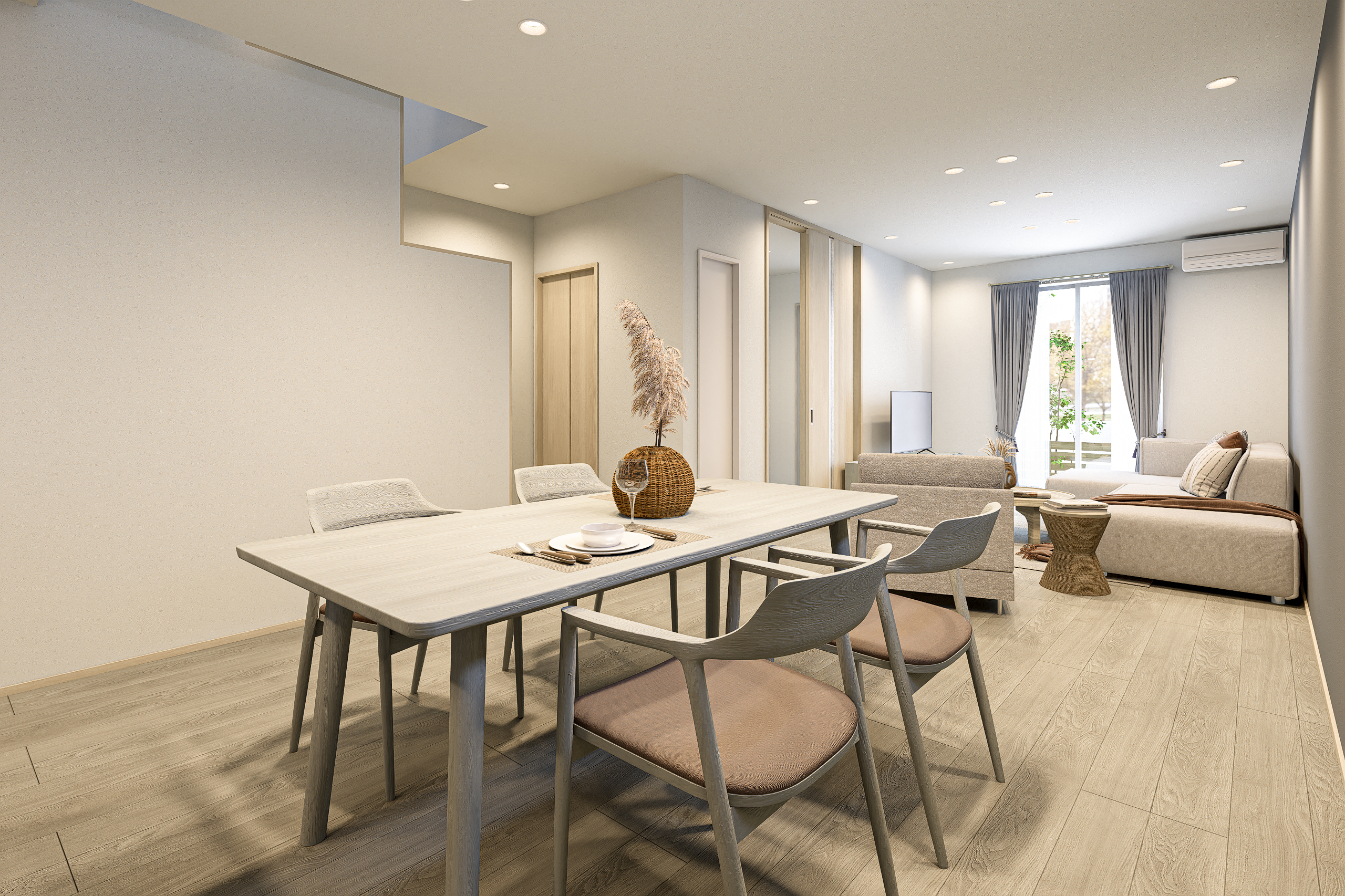 T-2/ファミリーサイズのダイニングテーブルを置いても余裕のある21.0帖のLDK。