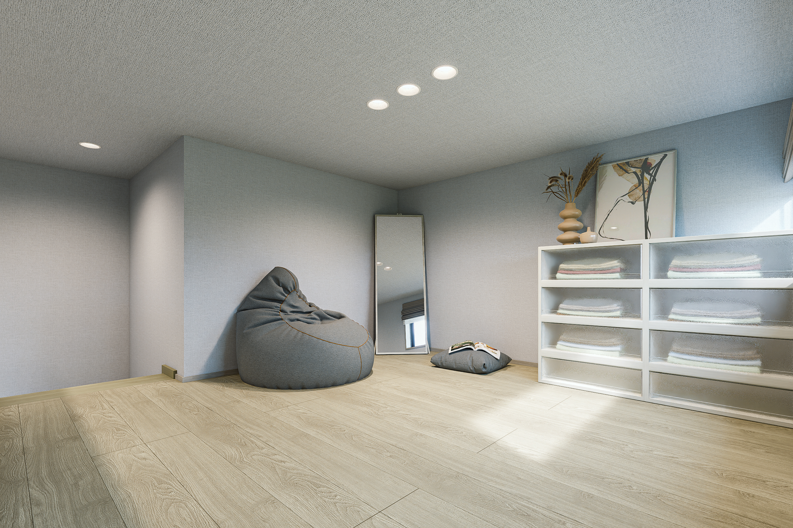 T-1／収納、遊び場、第2のリビング。暮らしに「＋α」の自由を届けるロフト空間。固定階段で安全に配慮したつくりになっています。