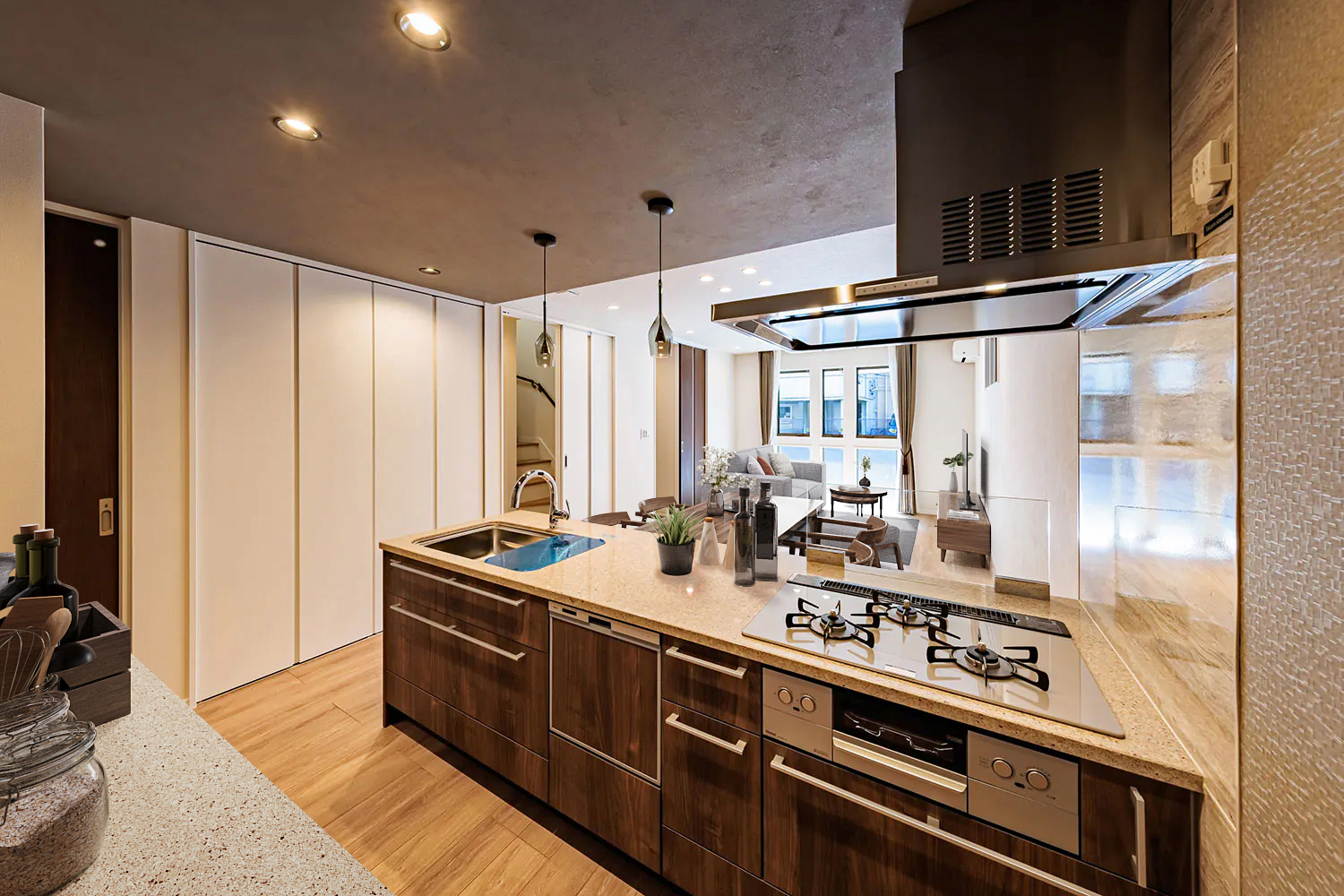 T-1/高品位ホーローがスムーズな家事をサポートしてくれるタカラスタンダードのキッチン。フィオレストーンを使用。 ※家具はCGです