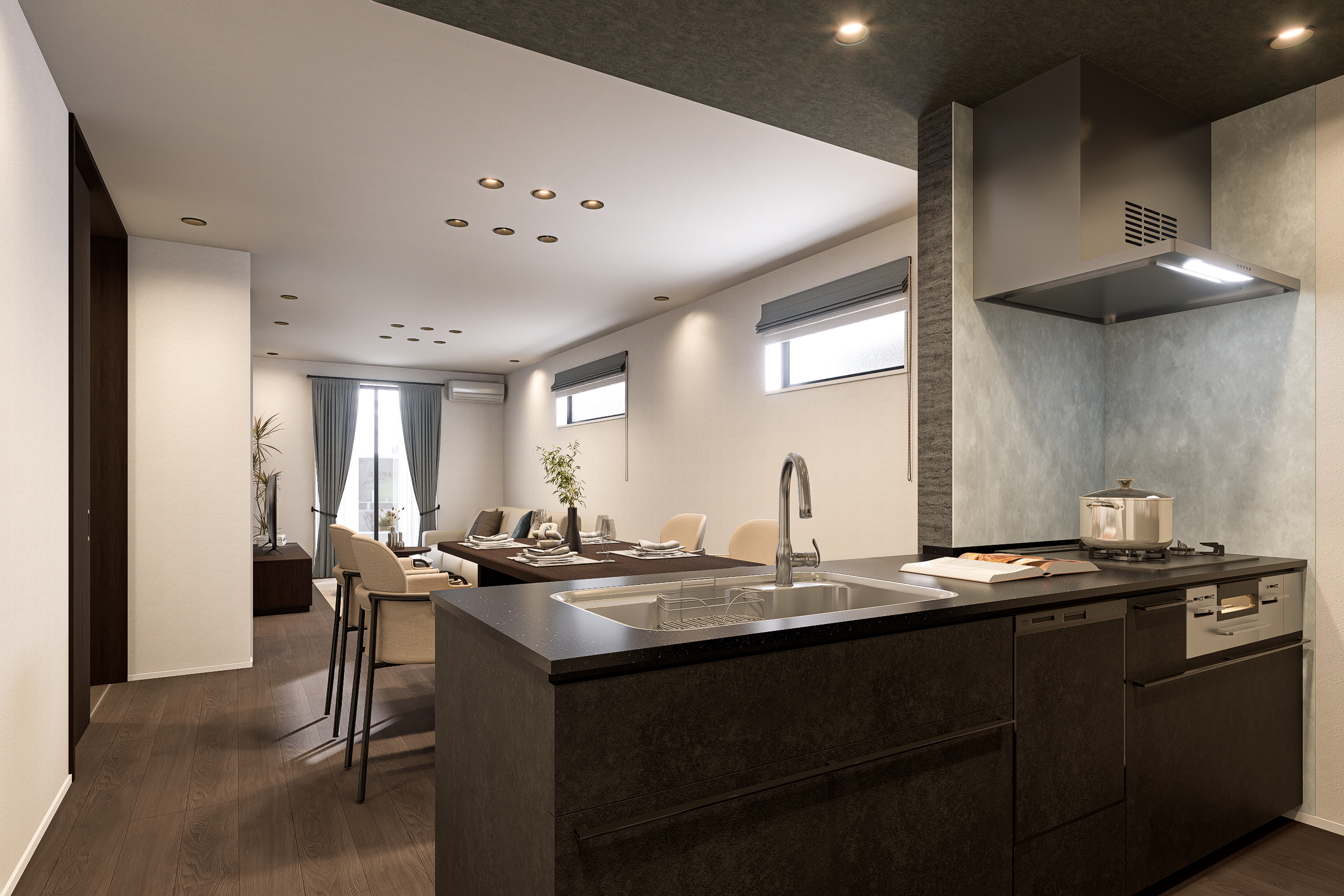 T-1/「キッチンもインテリアという発想」でデザイン性にも優れたキッチン。食器洗い乾燥機など機能も充実。