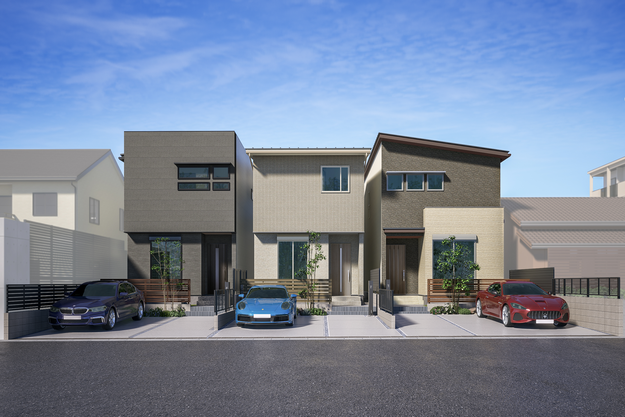 T-1、T-2、T-3/印象的なサイディングがアクセント。雨で汚れを洗い流す「親水コート」で美しさをキープ!