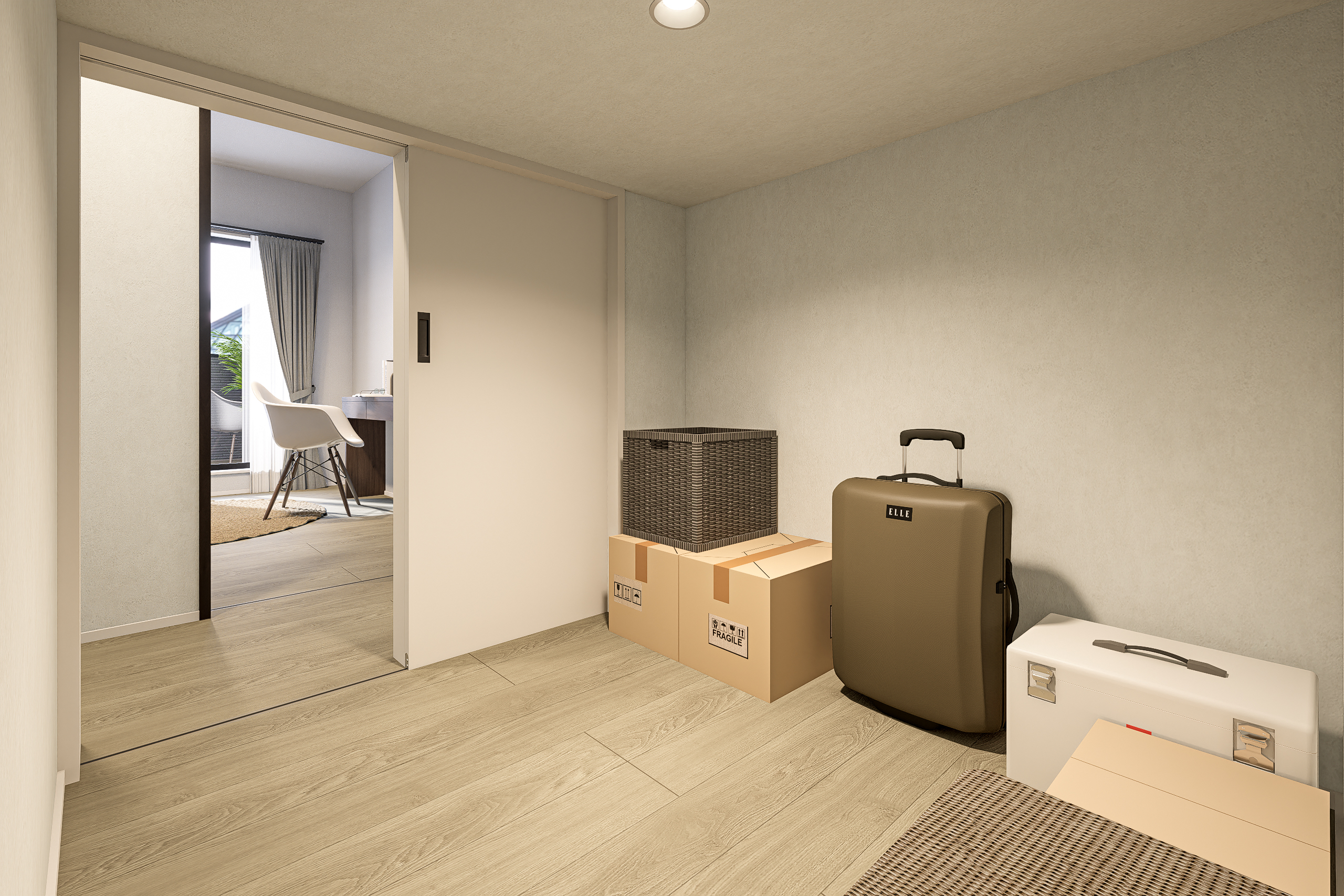 T-6／2.0帖の下屋収納が、2階の暮らしにゆとりを生む。スーツケースや季節の品も一手に引き受け、居室は常に美しく。デッドスペースを賢く活かした、住まいの「整い」を支える名脇役です。