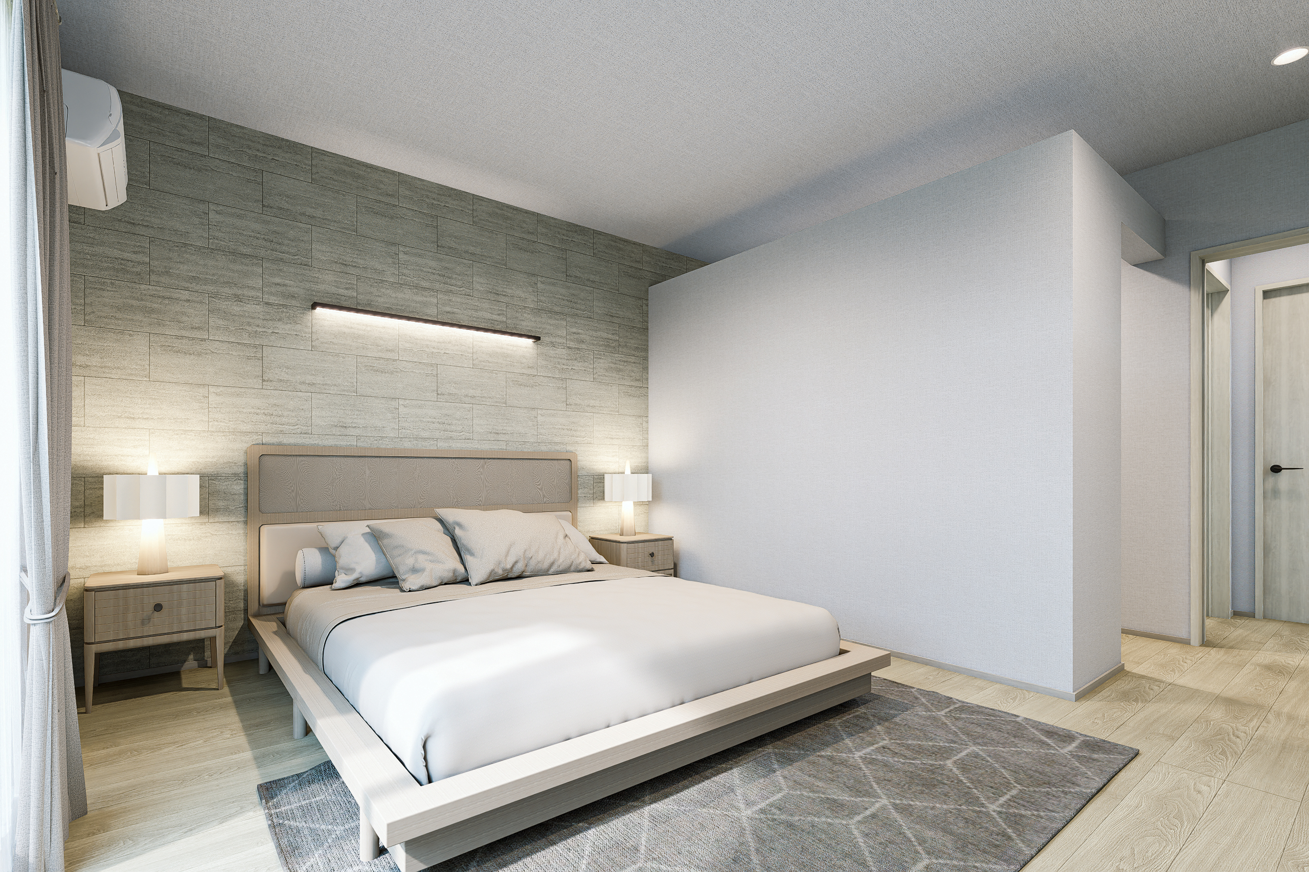 T-1／10帖の開放感と、美しさを保つ大容量WIC。衣類も思い出もスッキリ収まります。収納力が暮らしにゆとりを生む、洗練された主寝室です。