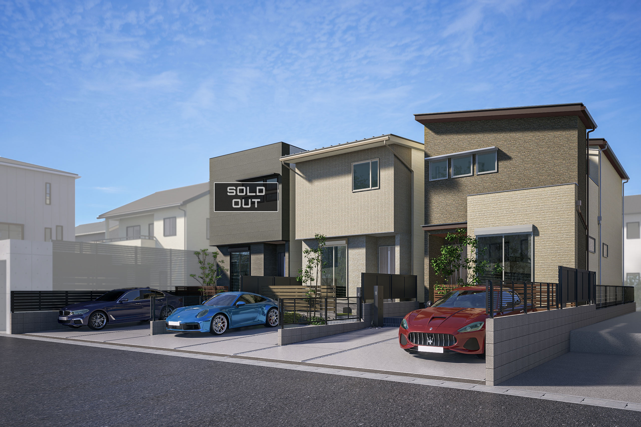 T-1、T-2(ご成約済み)、T-3/外観完成イメージ