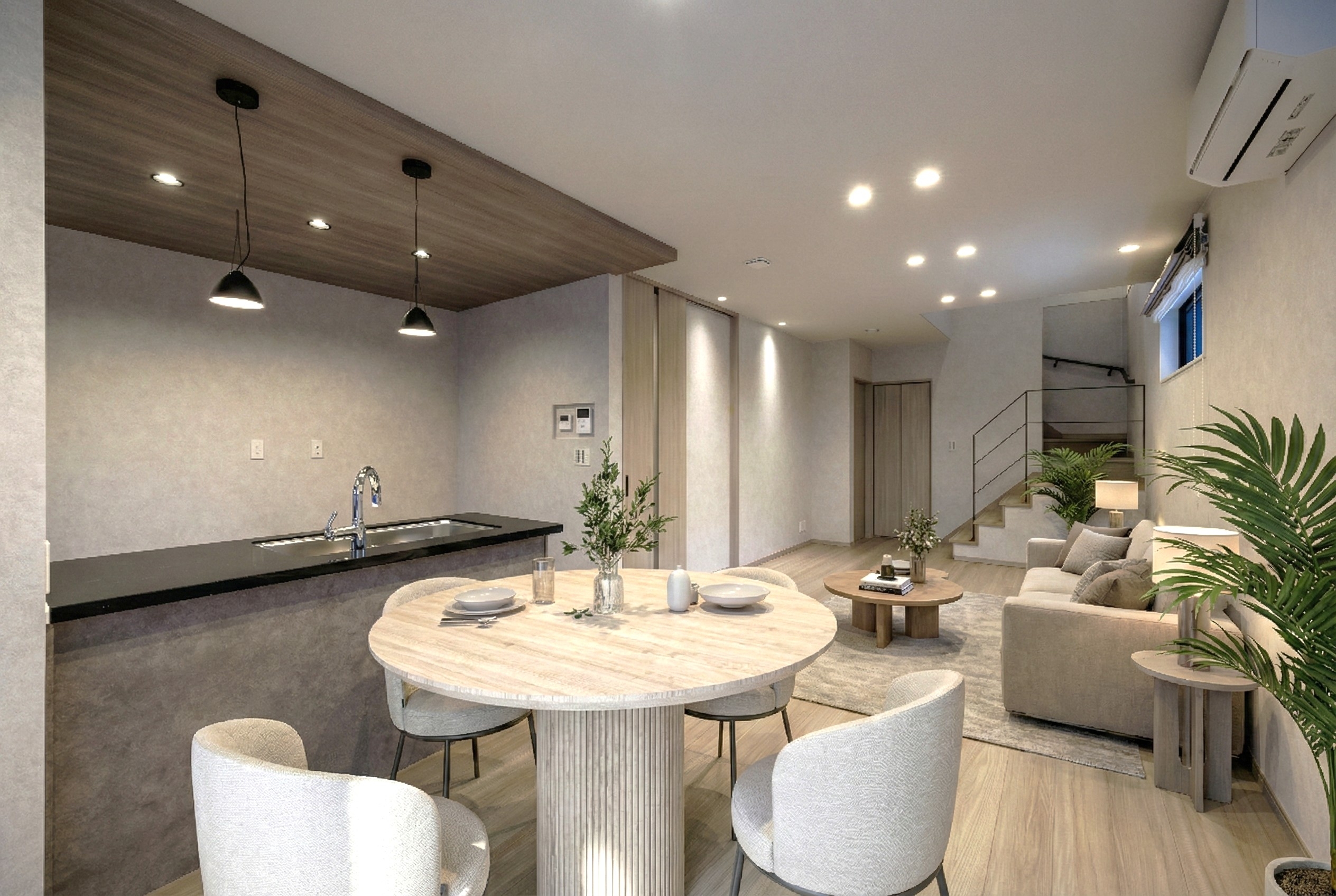 T-3／柔らかな色合いでコーディネートされた心地よいリビング。お気に入りのインテリアを並べて、自分だけの空間を。※家具CG