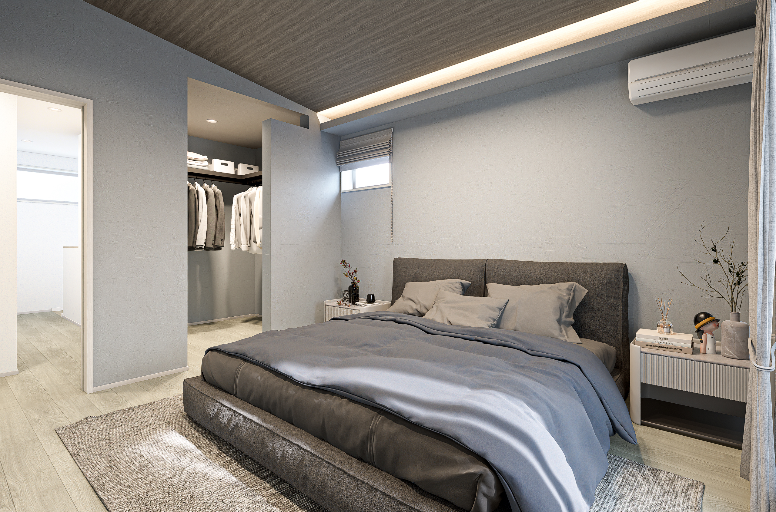 T-2／大容量のWIC付きで、衣替えも不要。9.0帖の寝室を常にすっきりと保ち、快適で美しい暮らしが実現します。