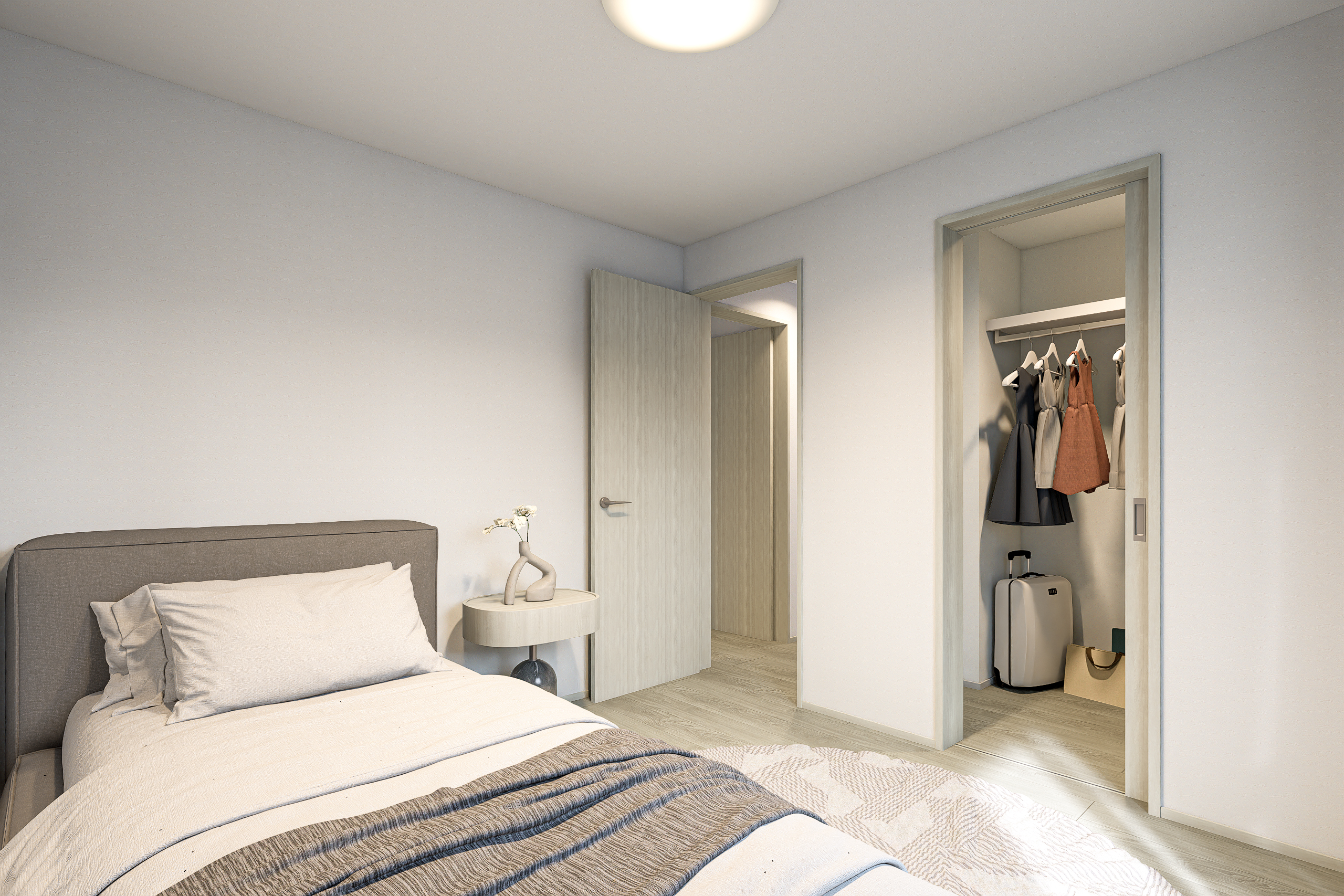 T-2／各居室は全て収納完備。お子さんの成長に伴い増える荷物もスッキリと片付き、キレイをキープ。※完成イメージ