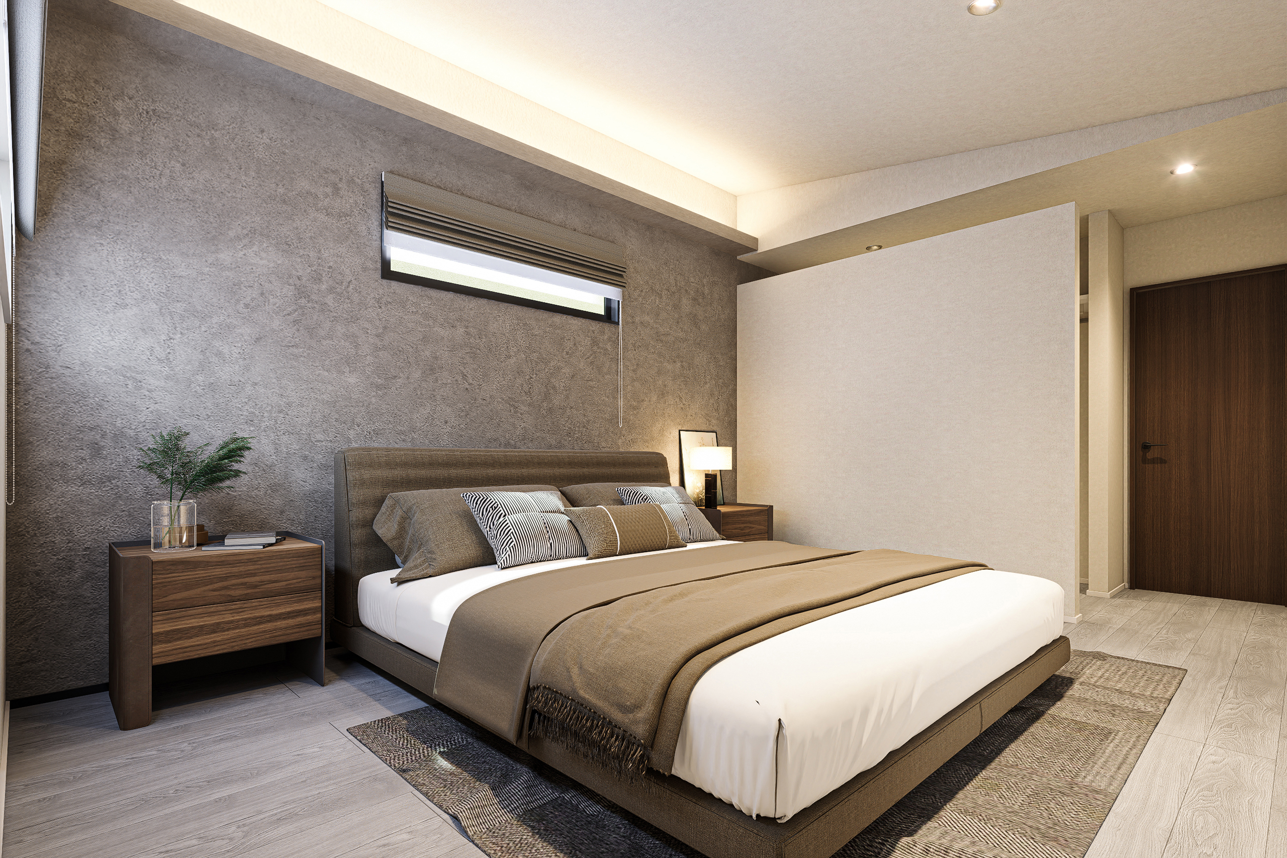 T-3／10帖超えの広々主寝室で、家族みんなが川の字でゆったりと就寝。寛ぎと安らぎに満ちた眠りの空間です。