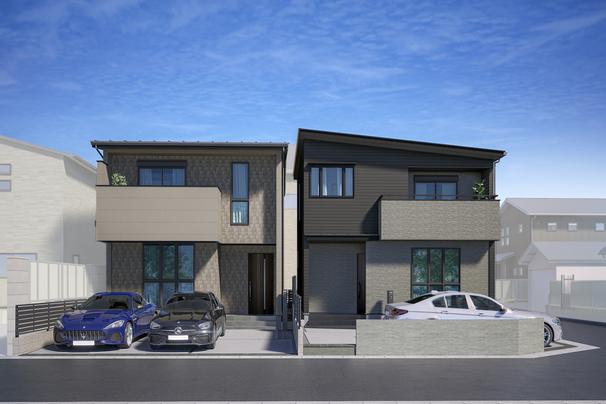 北名古屋市鹿田合田の新築一戸建て｜公園1分・買物3分の立地が育む余白。対照的な2つの「洗練」