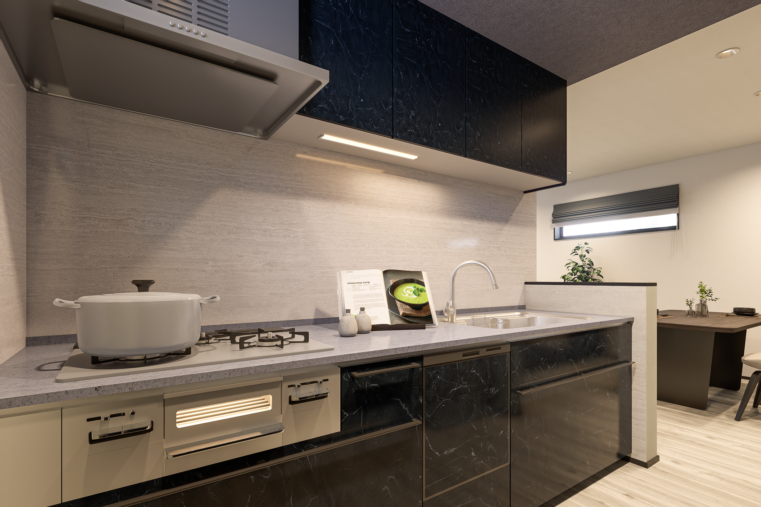 T-4/収納力を最大限に活かす吊戸棚。キッチン用品や食品をすっきり収め、いつも美しい空間を保てます。