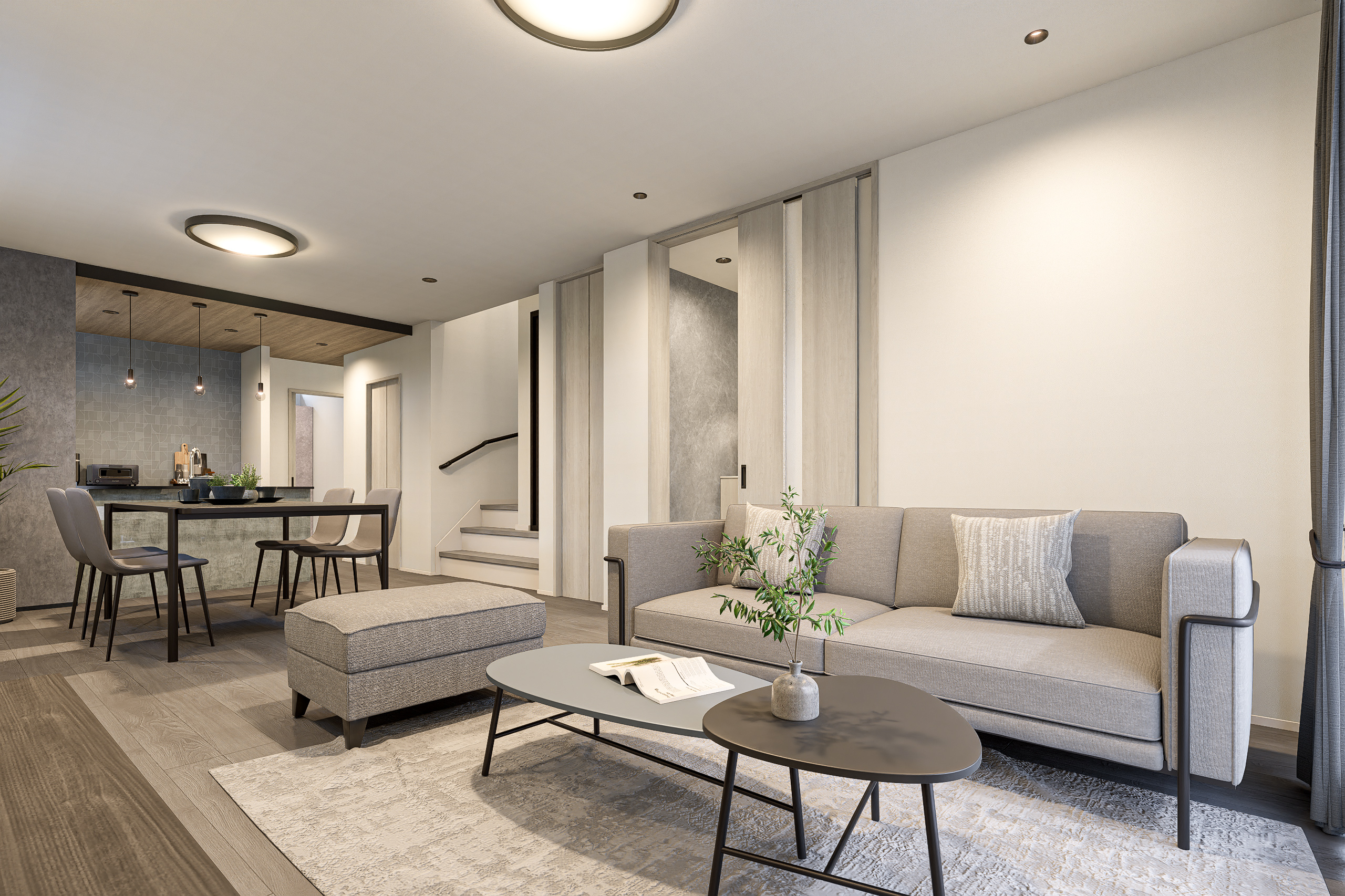 T-5/20.8帖の伸びやかな空間。現代の暮らしに馴染むグレイッシュモダンな仕様でオシャレな暮らしを演出。