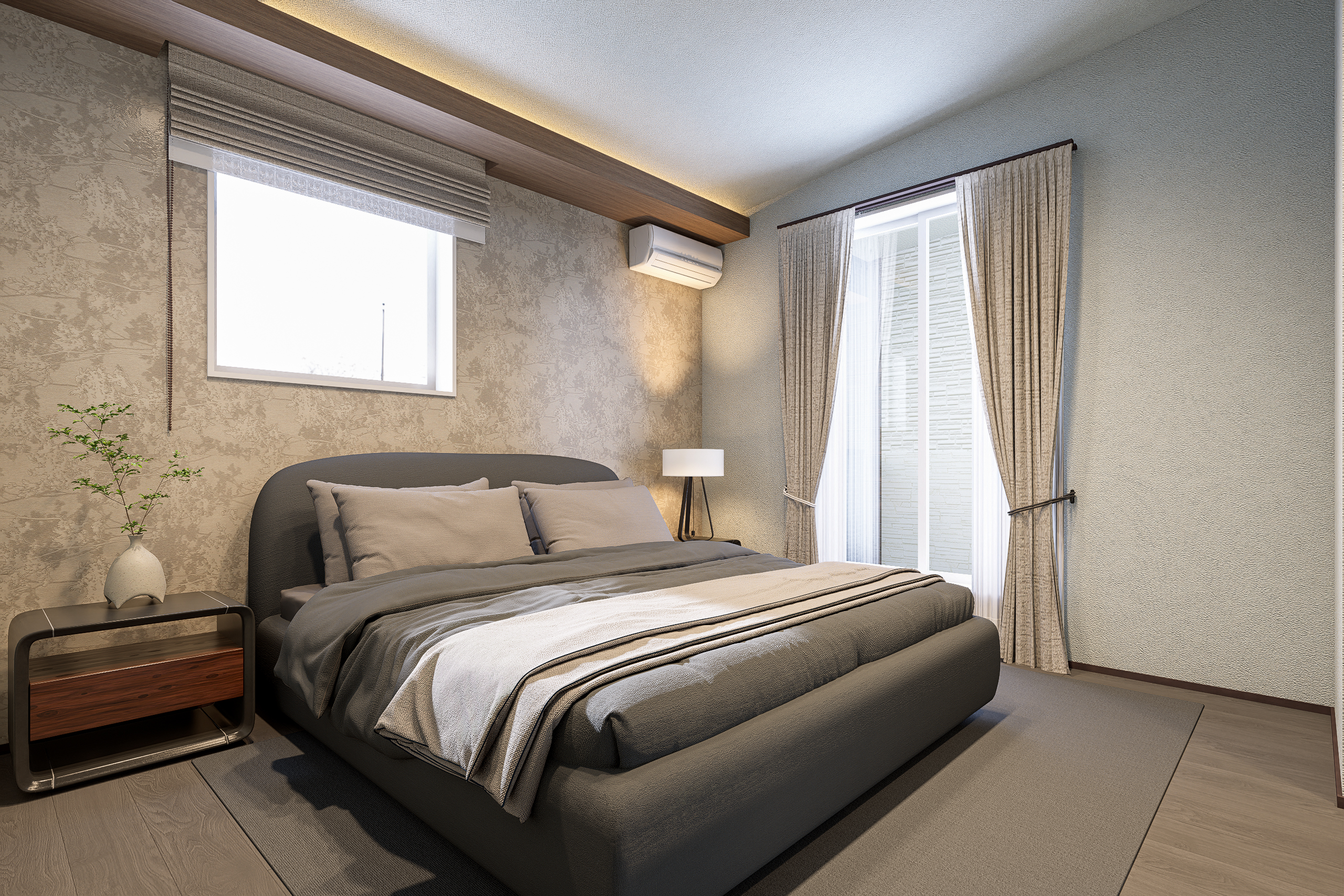 T-3／T-3／勾配天井がもたらす、のびやかな開放感。一日の疲れを癒す、上質な寝室です。大容量WICが、旅行バッグやシーズン物まですっきりしまってくれます。