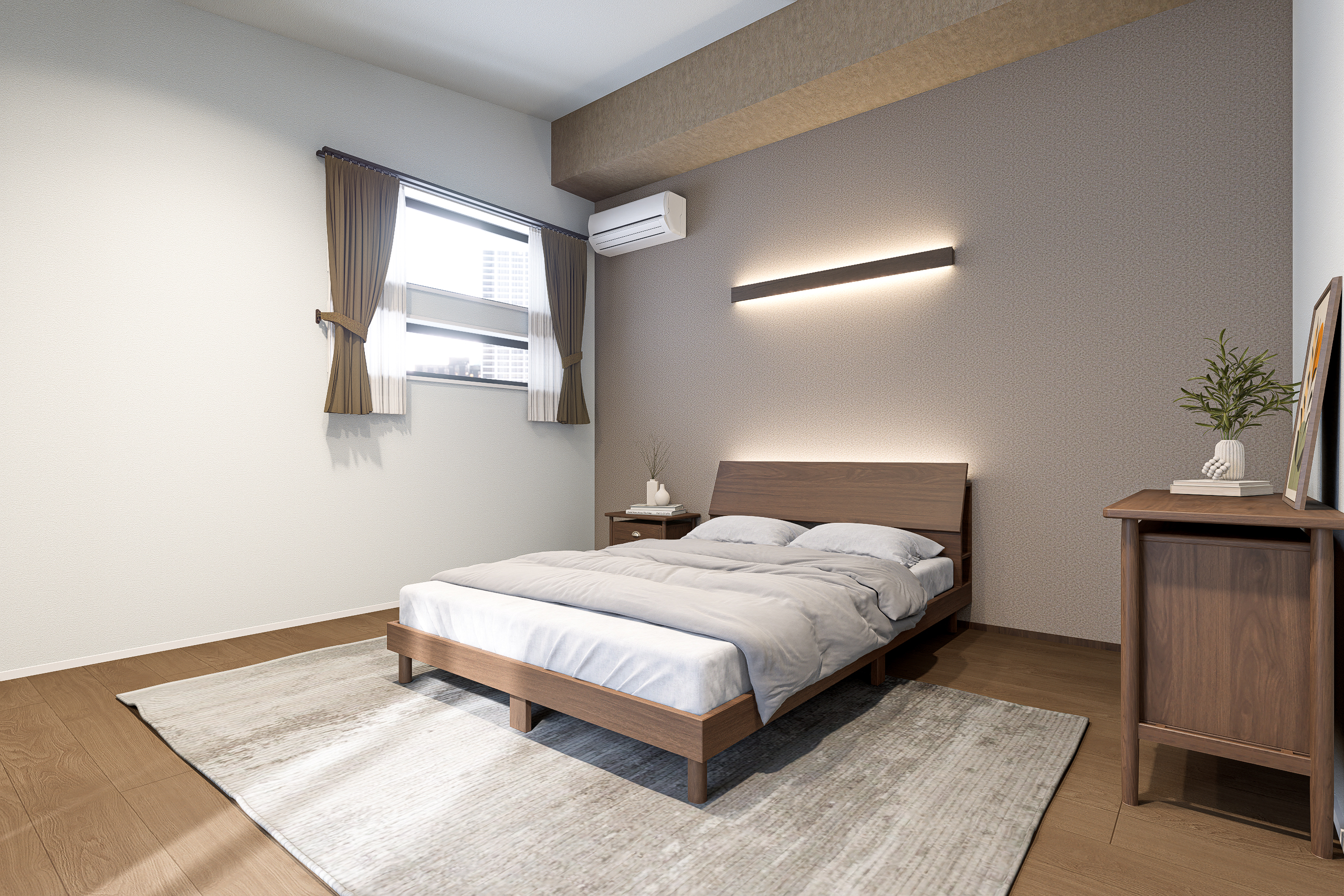 T-7/落ち着きのあるカラークロス×間接照明でホテルライクな空間を演出。明日へと繋がる心地よい時間が流れます。