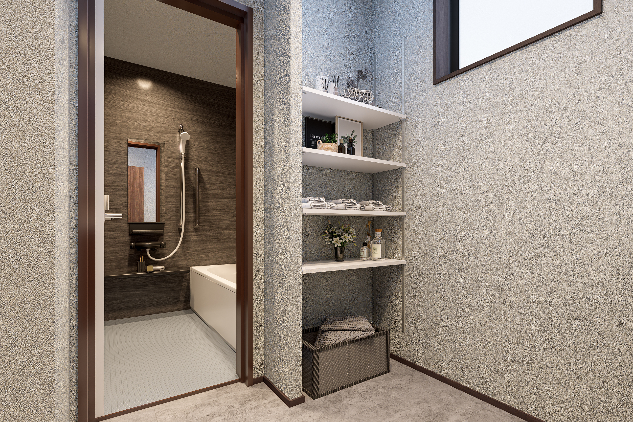 T-3/清潔感あふれる落ち着いた空間に、使いやすい棚収納をプラス。忙しい日でもストレスなく準備が進み、暮らしに自然なゆとりが生まれます。