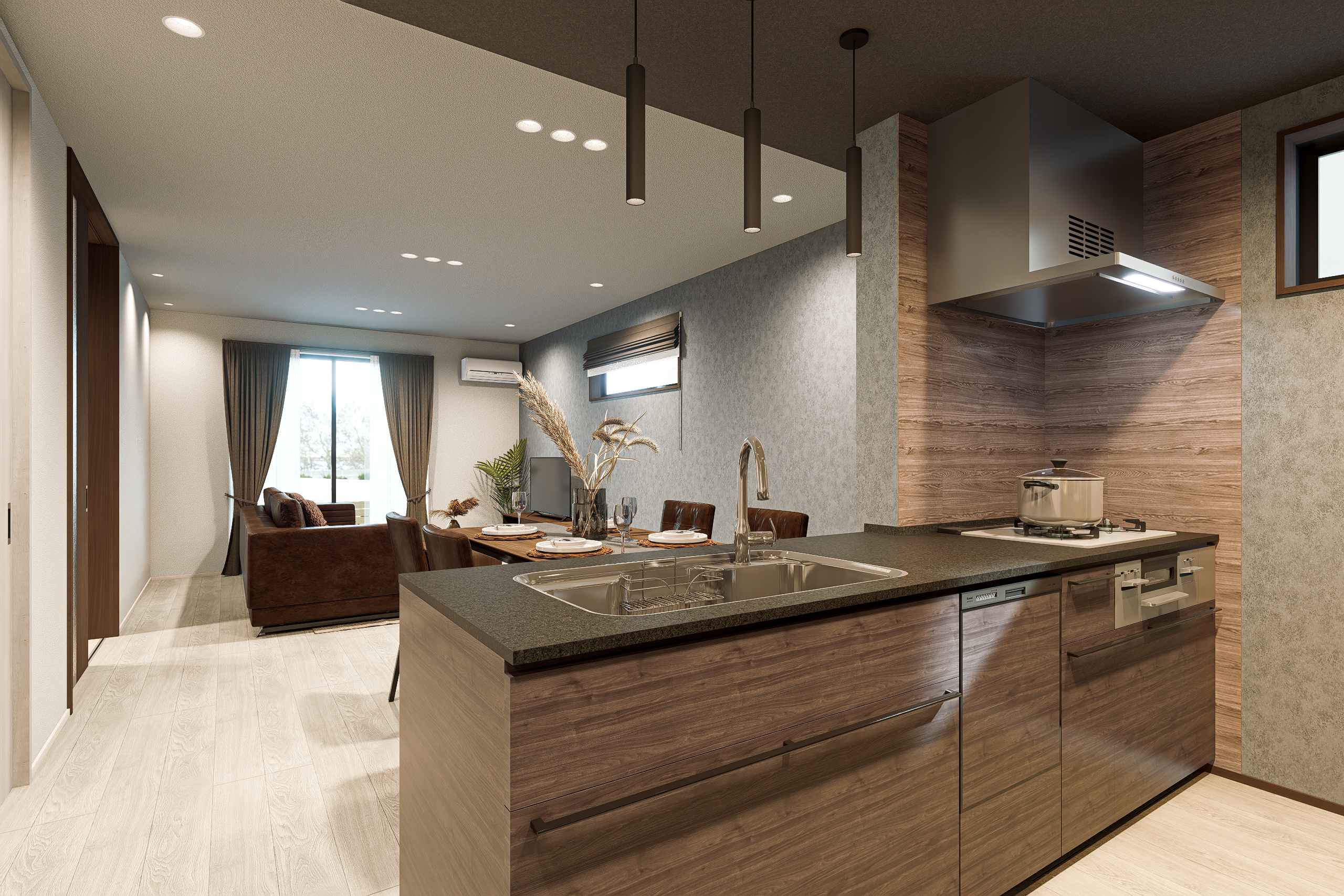 T-1/毎日使う場所だから、最上級に。最新設備を搭載し、家族との会話も弾むスタイリッシュな対面型キッチンです。