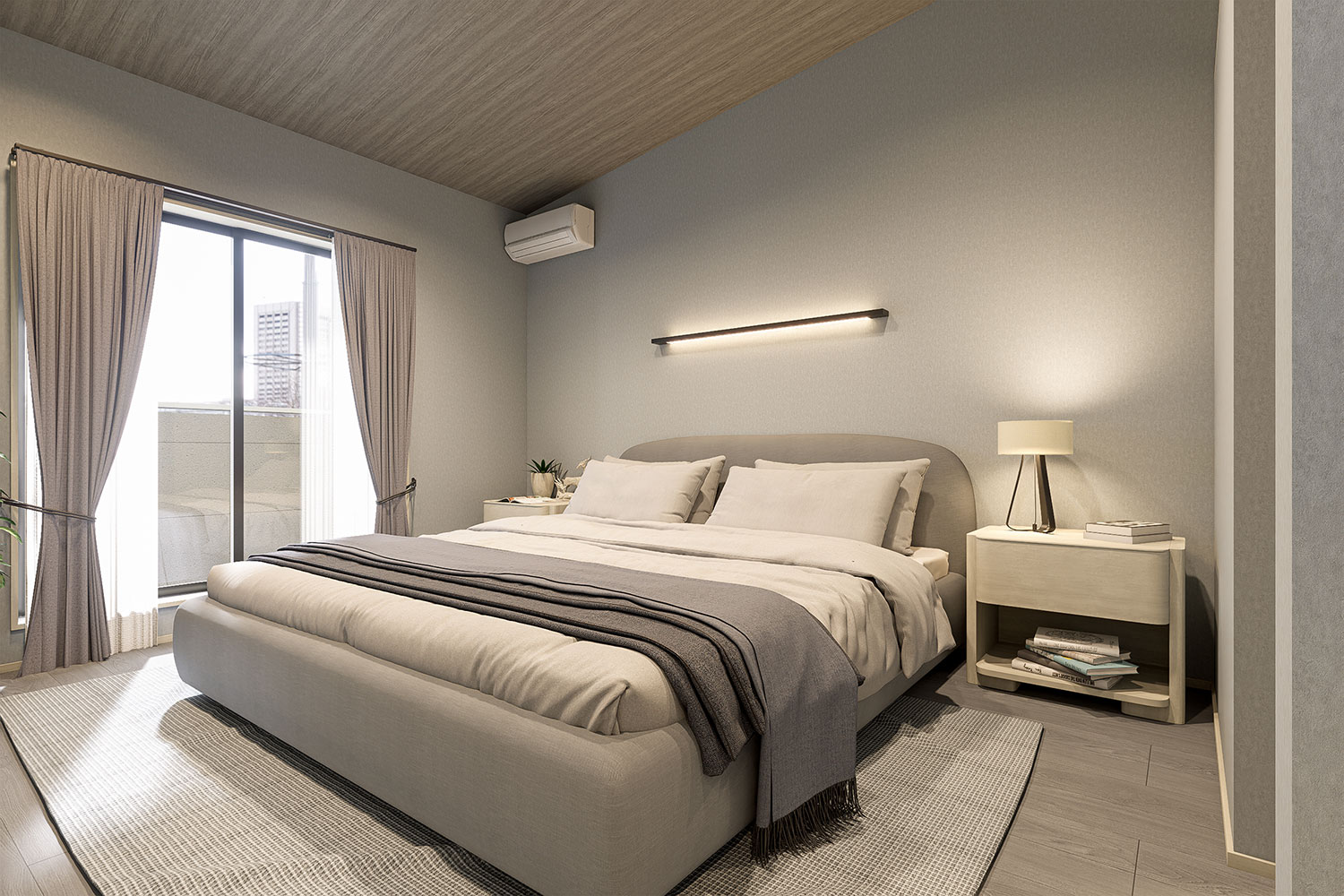 T-1／9.4帖の主寝室は、南面の窓から差し込む爽やかな陽差しが空間全体を包み込みます。家具もゆったりと配置可能。