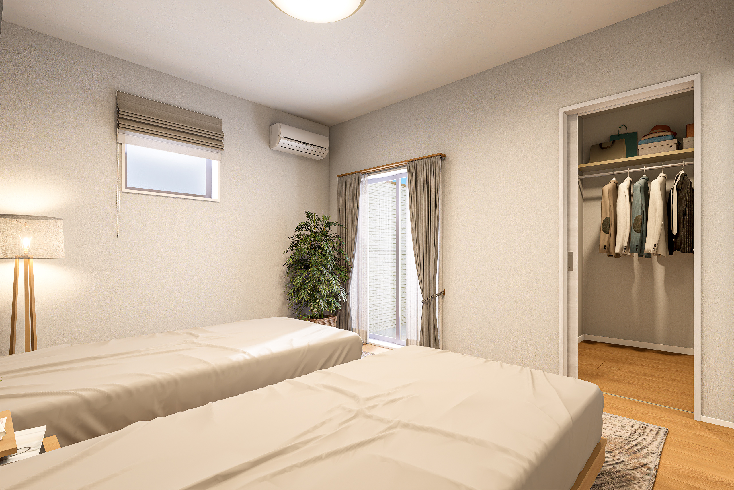 T-6/1日の終わりにゆったりと過ごす癒しの空間だからこそ、居心地の良さや快適性にこだわった広々主寝室。