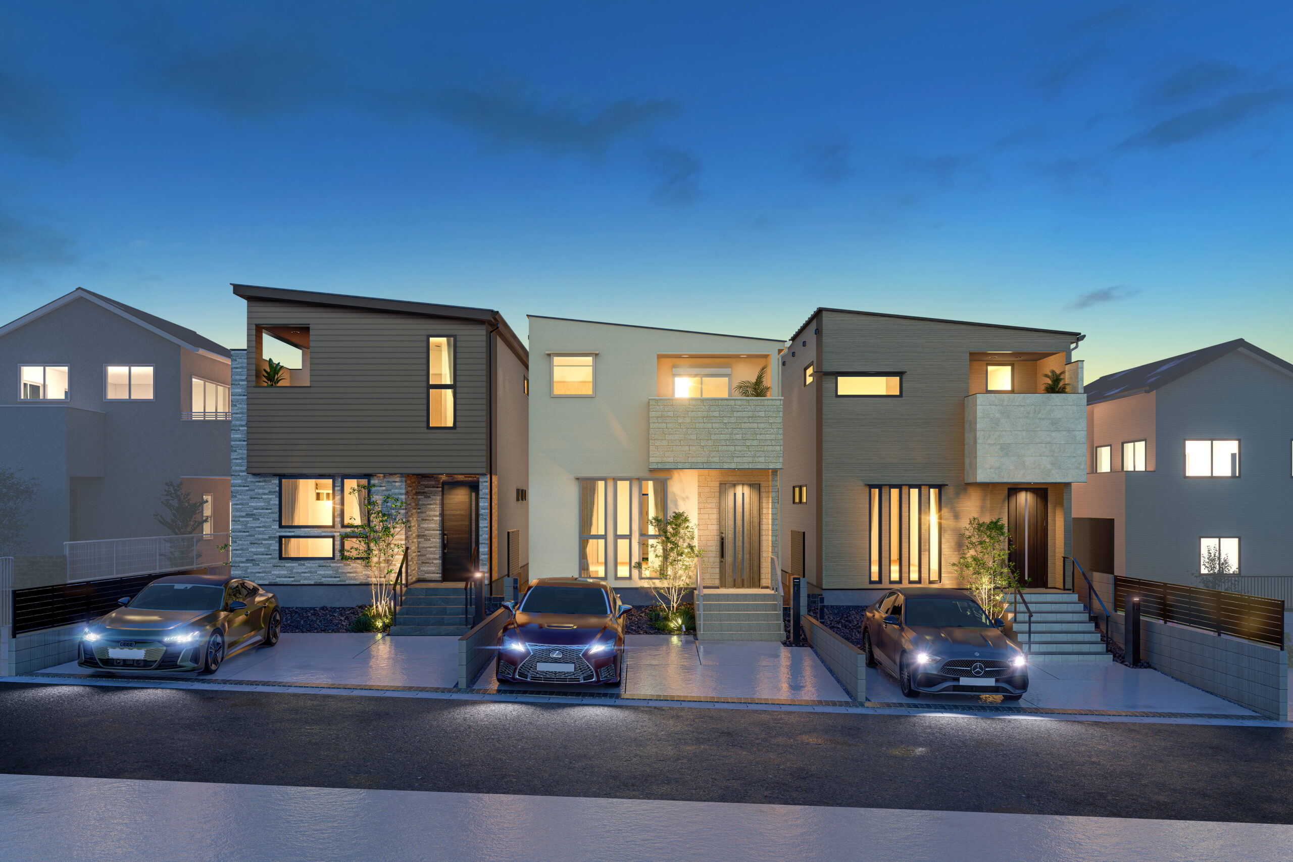 T-1（ご成約済）、T-2、T-3／お問合せいただけましたら、気になる号棟の完成予想パース一式をお届けいたします。お気軽にご連絡くださいませ(^^)/