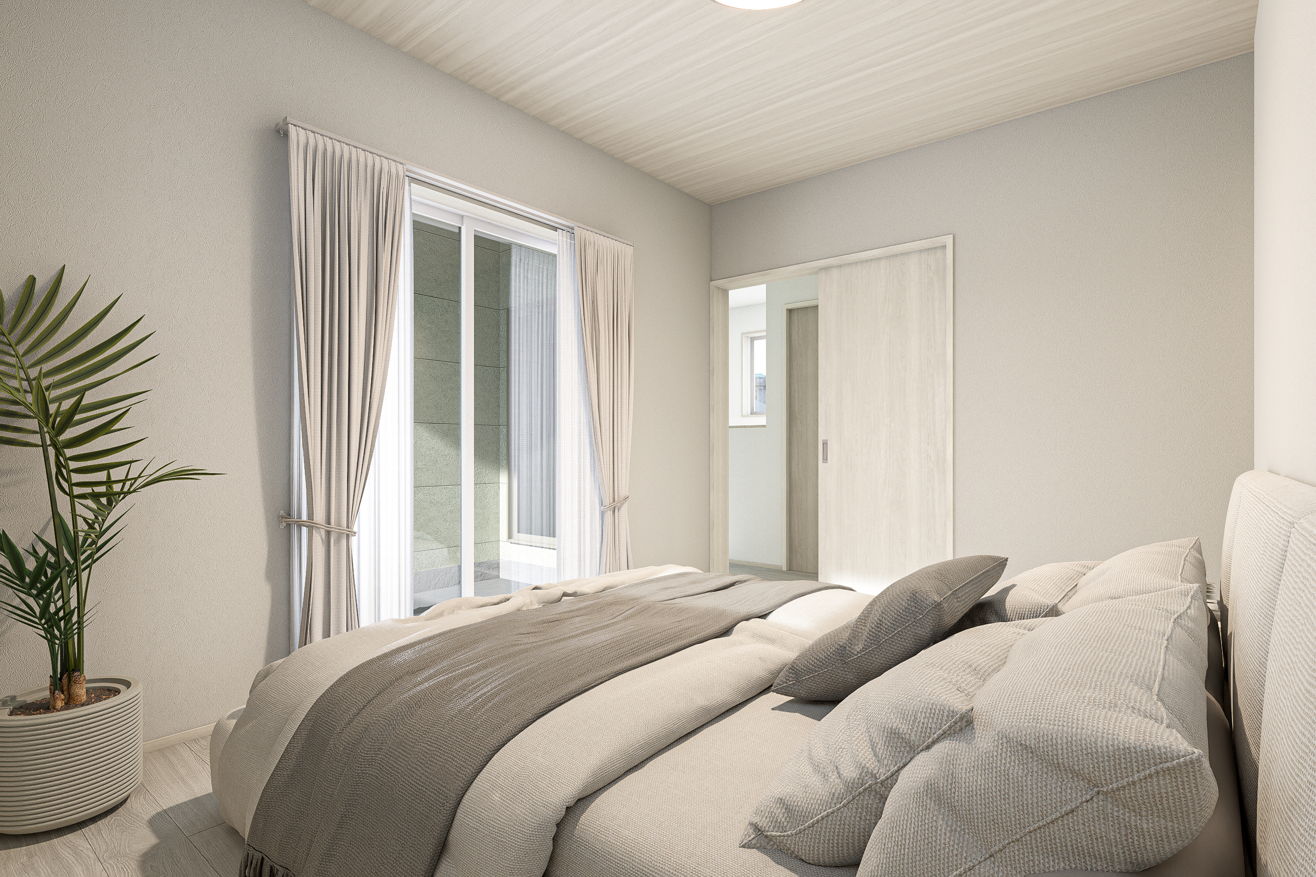 T-1/目覚めの瞬間からお休みの時まで、ずっと心地よさが続きます。断熱性に優れた窓で健やかな空間を実現。※イメージとなります