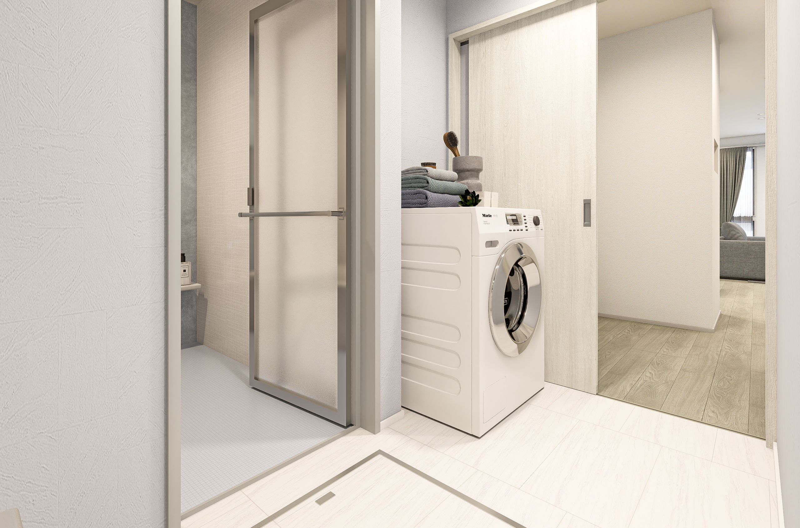 T-2／一日の始まりと終わりを、やさしく整えてくれる場所。清潔感あふれる明るい空間が、心まですっきりとリセットしてくれるバスルーム。