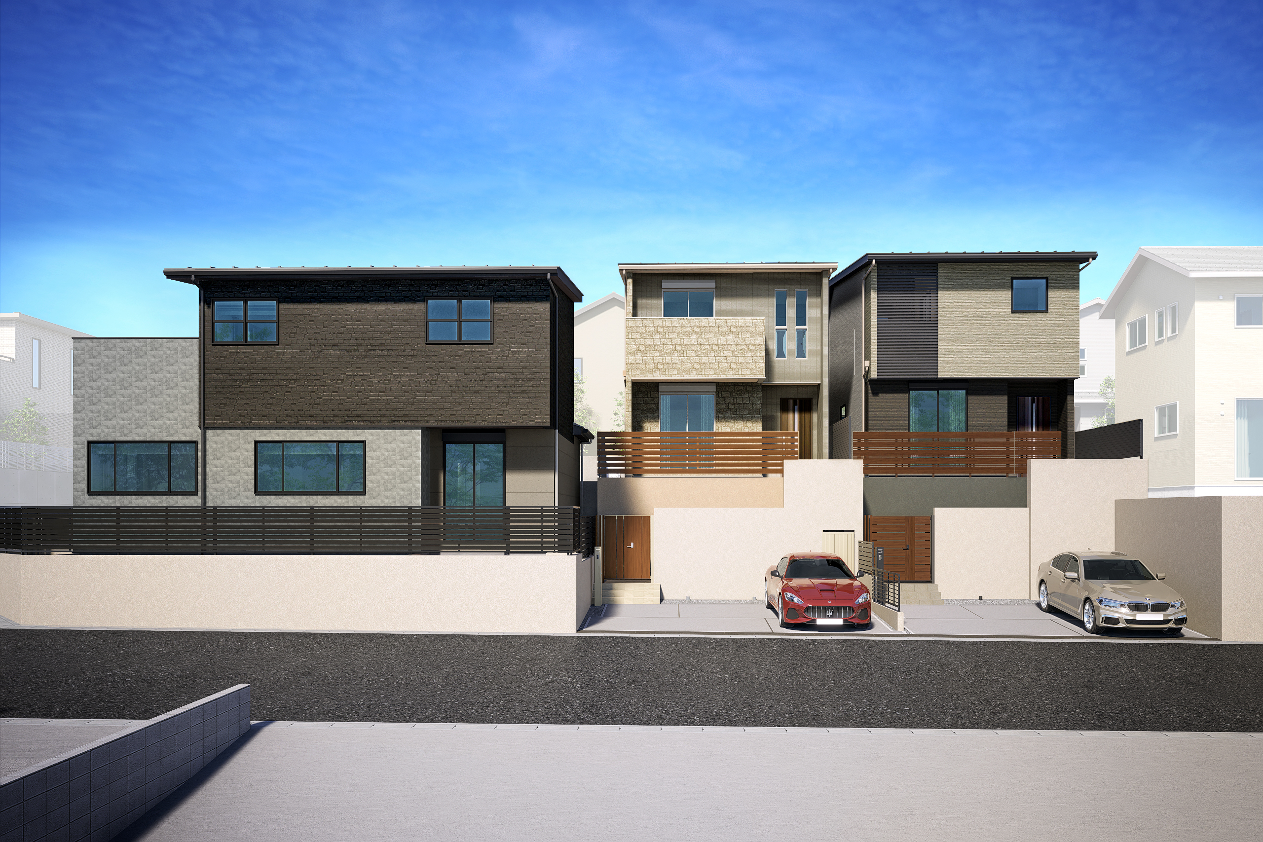 左からT-1(ご成約済み)、T-2、T-3・未完成物件の為、近隣モデルルームにてご案内させていただきます。・詳細につきましては、資料請求ボタン・見学予約ボタンよりお問合せくださいませ。