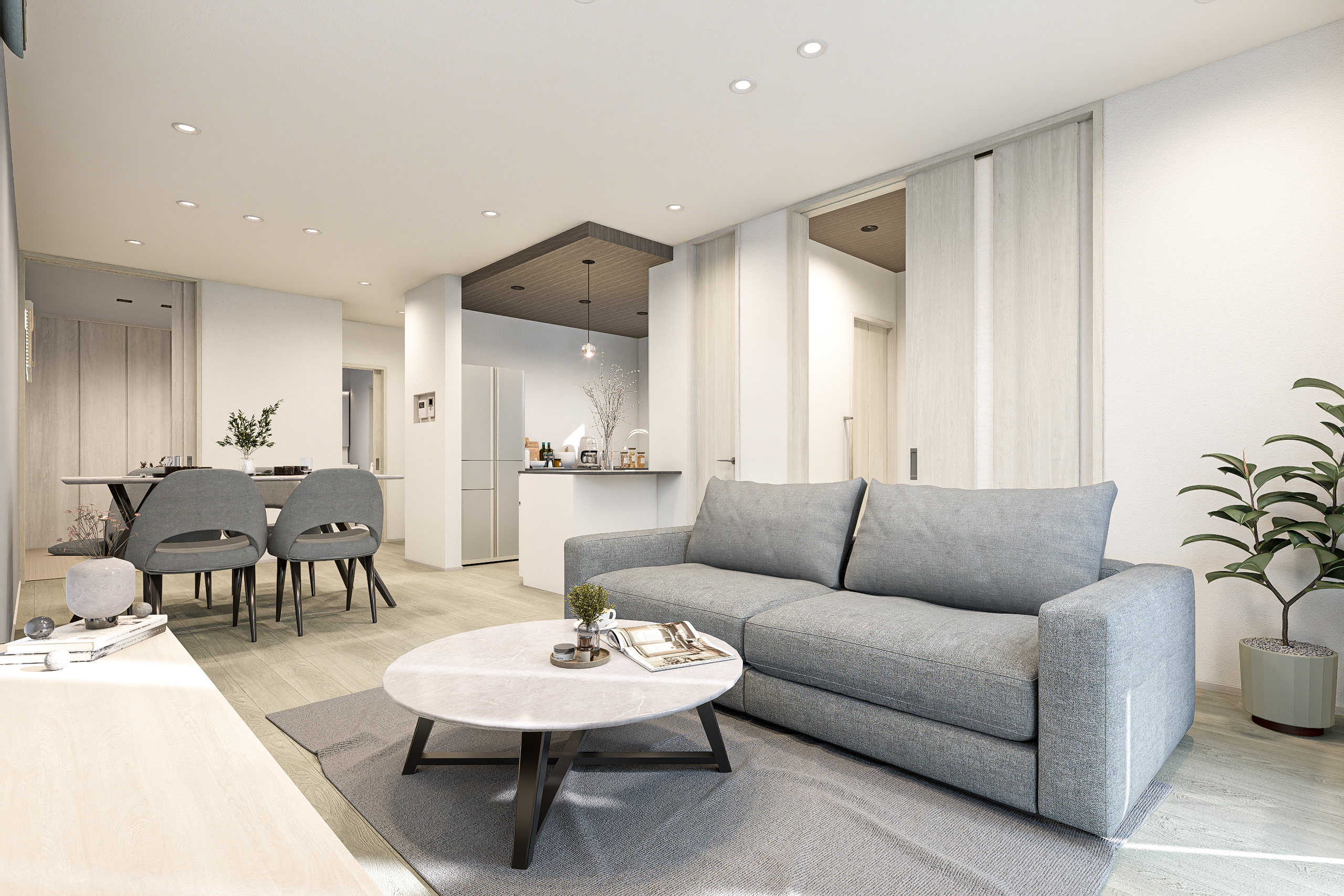 T-2／溢れる採光と23.3帖のゆとりが叶える贅沢。南向きの続き間仕様で、寛ぎも団欒も自由自在な空間です。