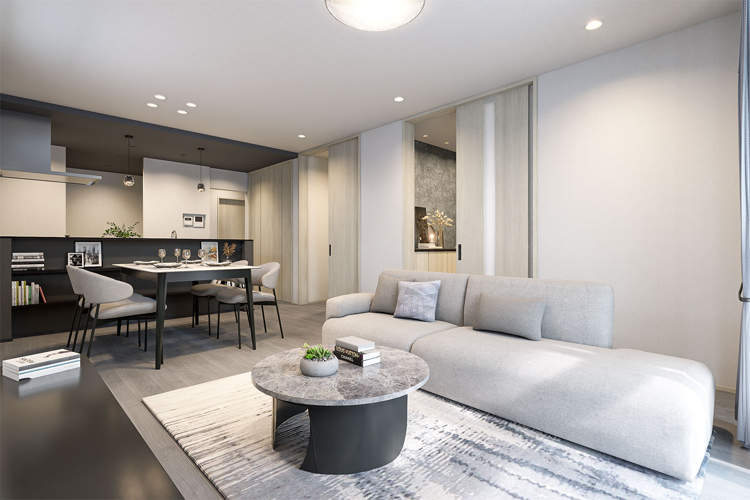 T-1／ソファやテーブルも、ゆとりを持って配置できる広さがあるからこそ快適なおうち時間を生み出します。