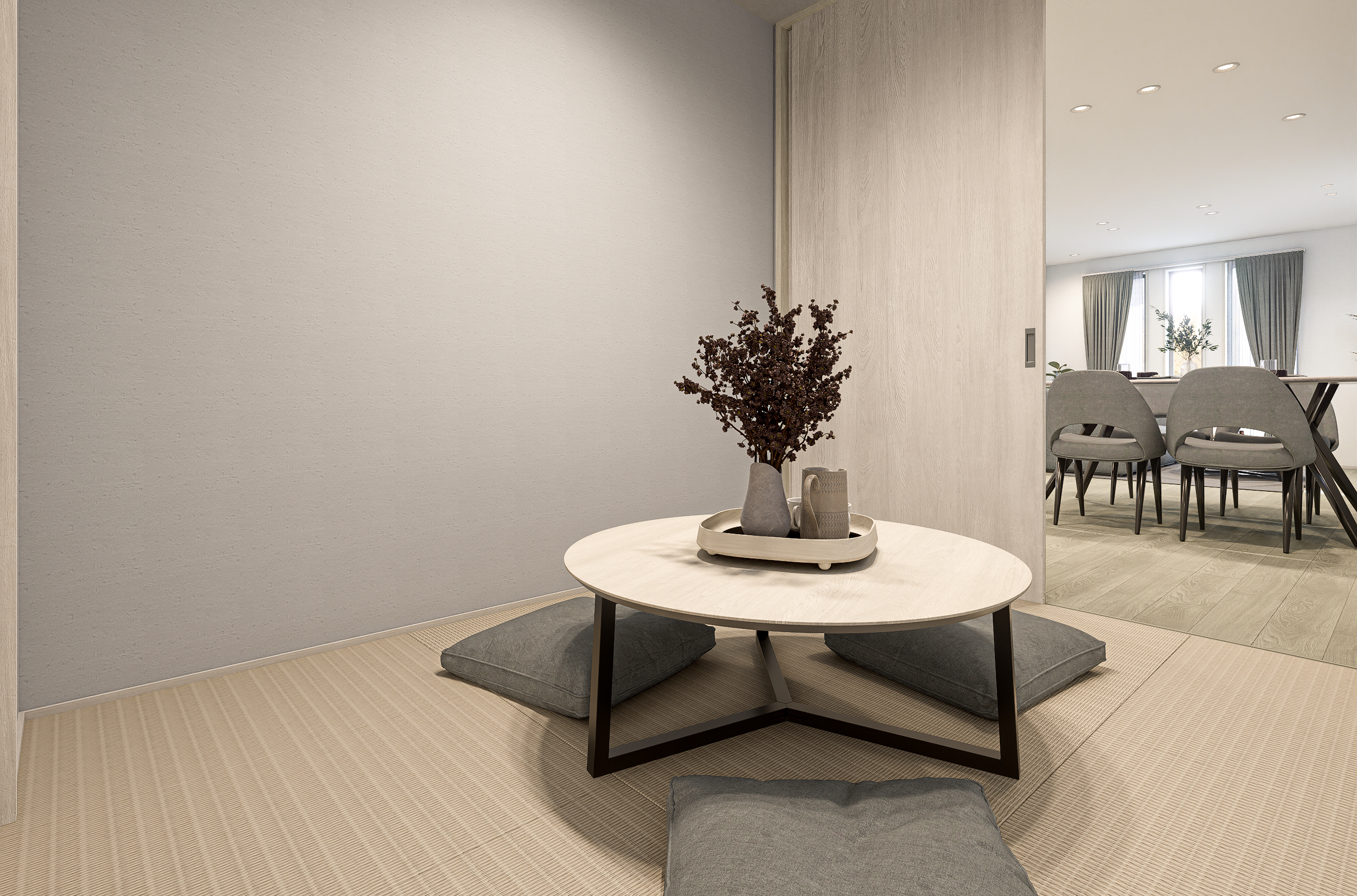 T-2／淡い色合いと柔らかな質感が、日常にやさしい安らぎをもたらす和のくつろぎ空間です。