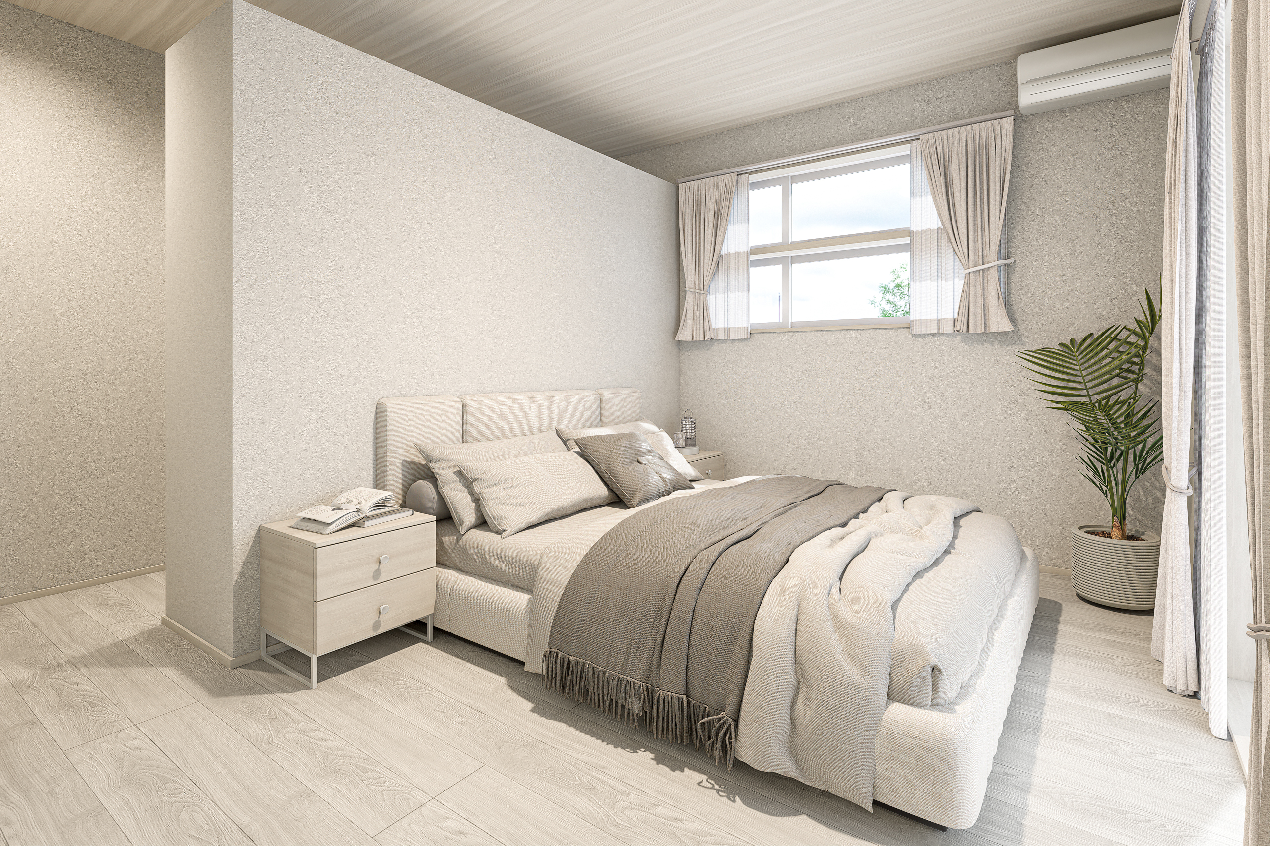 T-1/主寝室は9.0帖とゆとりある広さを確保し、ベッドやキャビネットなどの家具も余裕を持って配置できます。※イメージとなります