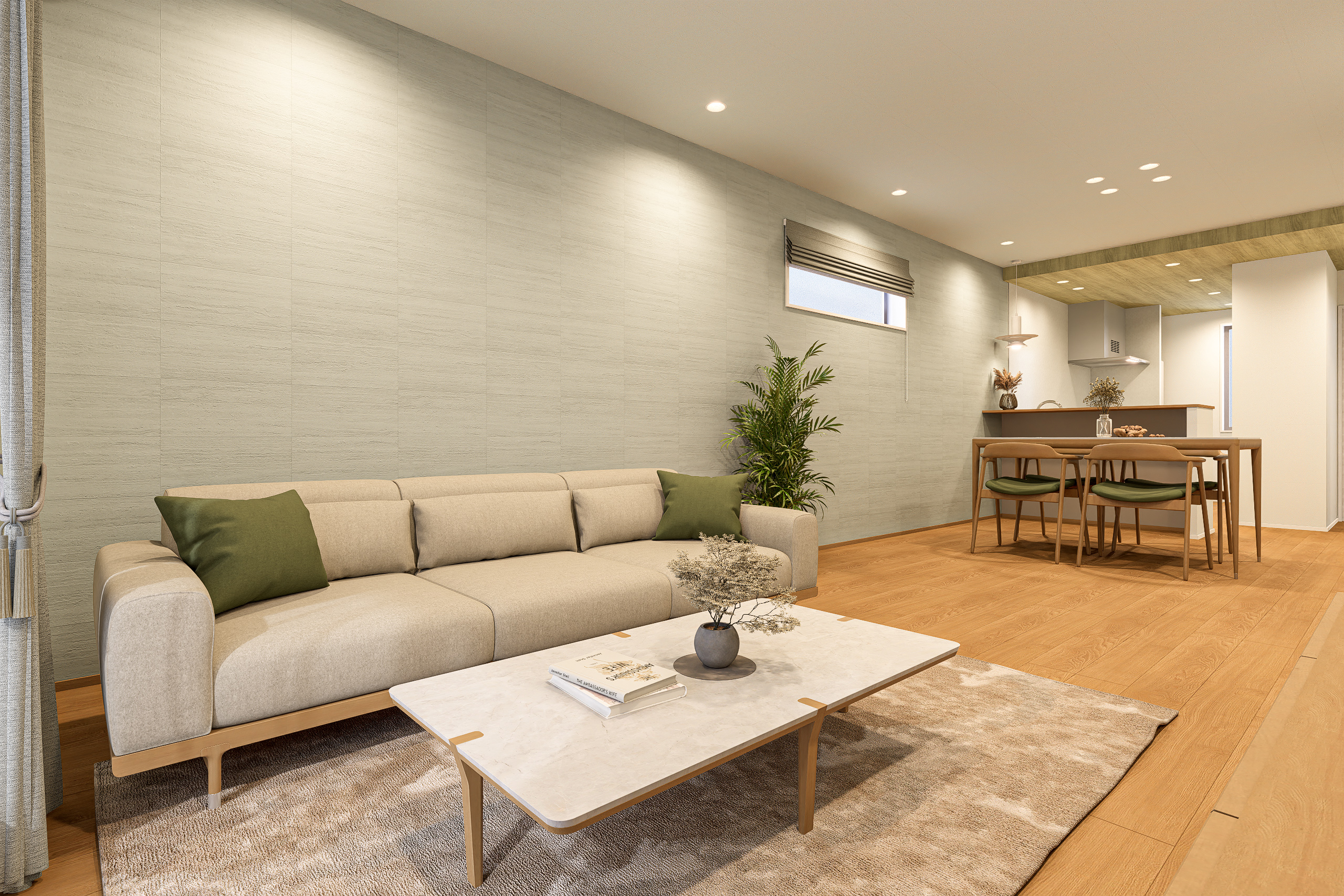 T-6/ニュアンスカラーで柔らかな印象のLDKは20.4帖と広々快適!明るめの色合いで居心地の良い空間。