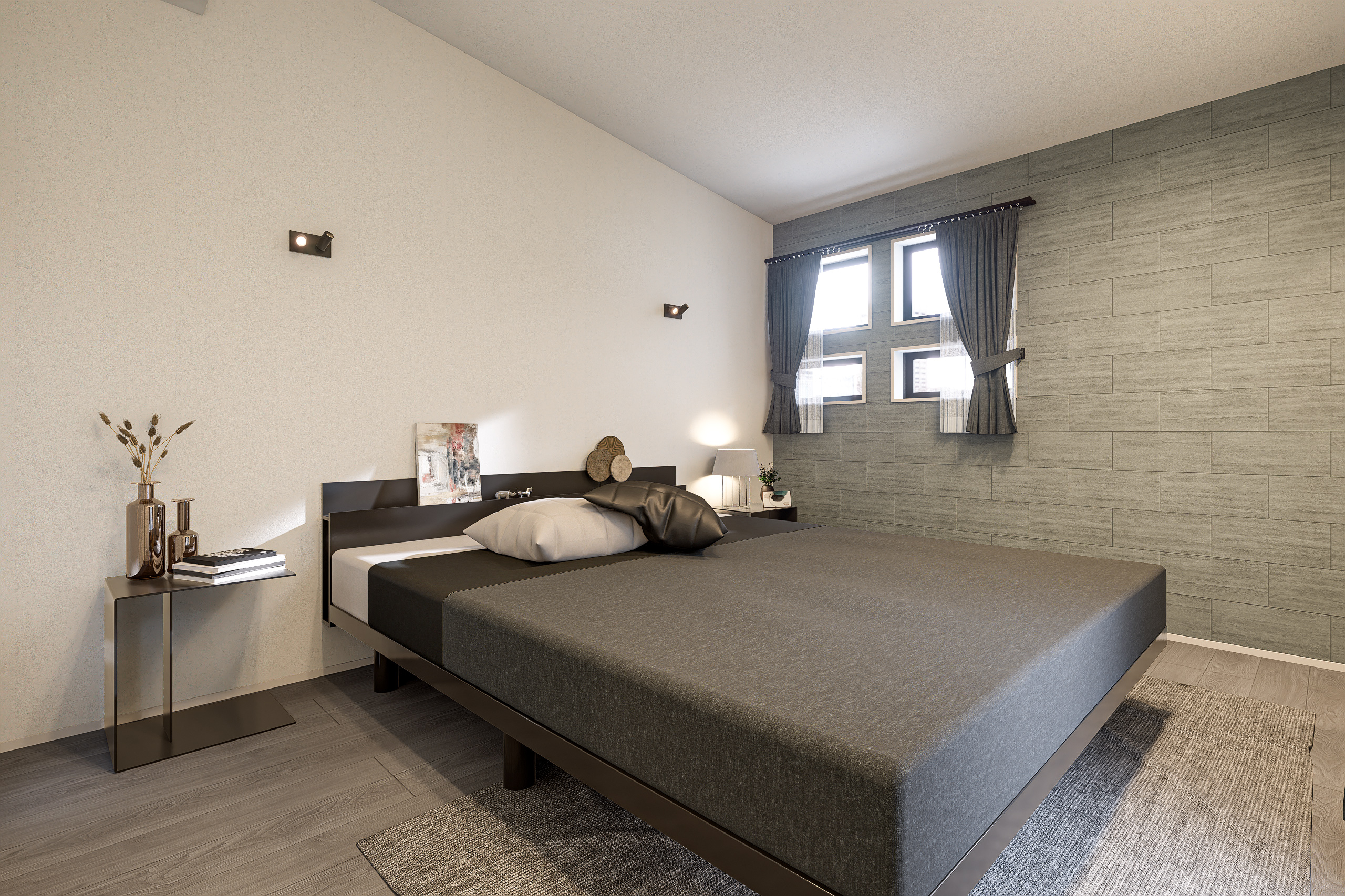 T-5/シックで落ち着きのある主寝室は、9.4帖とゆとりある広さに勾配天井を施した広々設計。