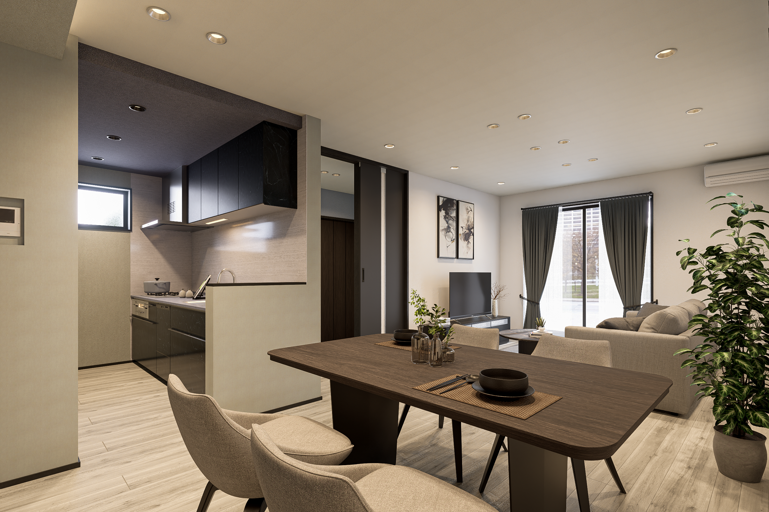 T-4/配膳も片付けもスムーズに。ダイニングが隣接するキッチンで、家事をしながらお子様の宿題も見守れます。