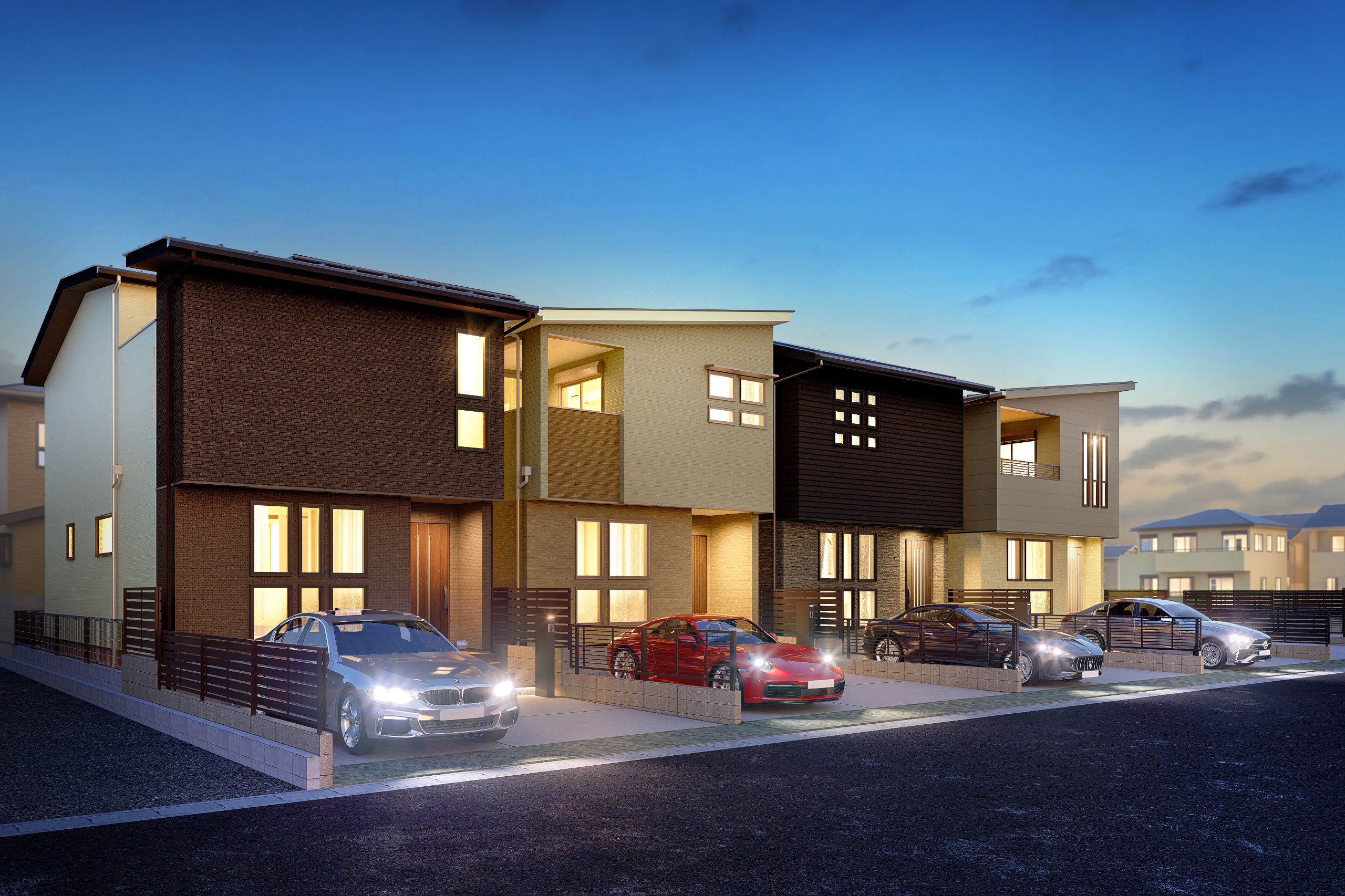 T-1、T-2（申し込み）、T-3、T-4／夜間外観完成予想図