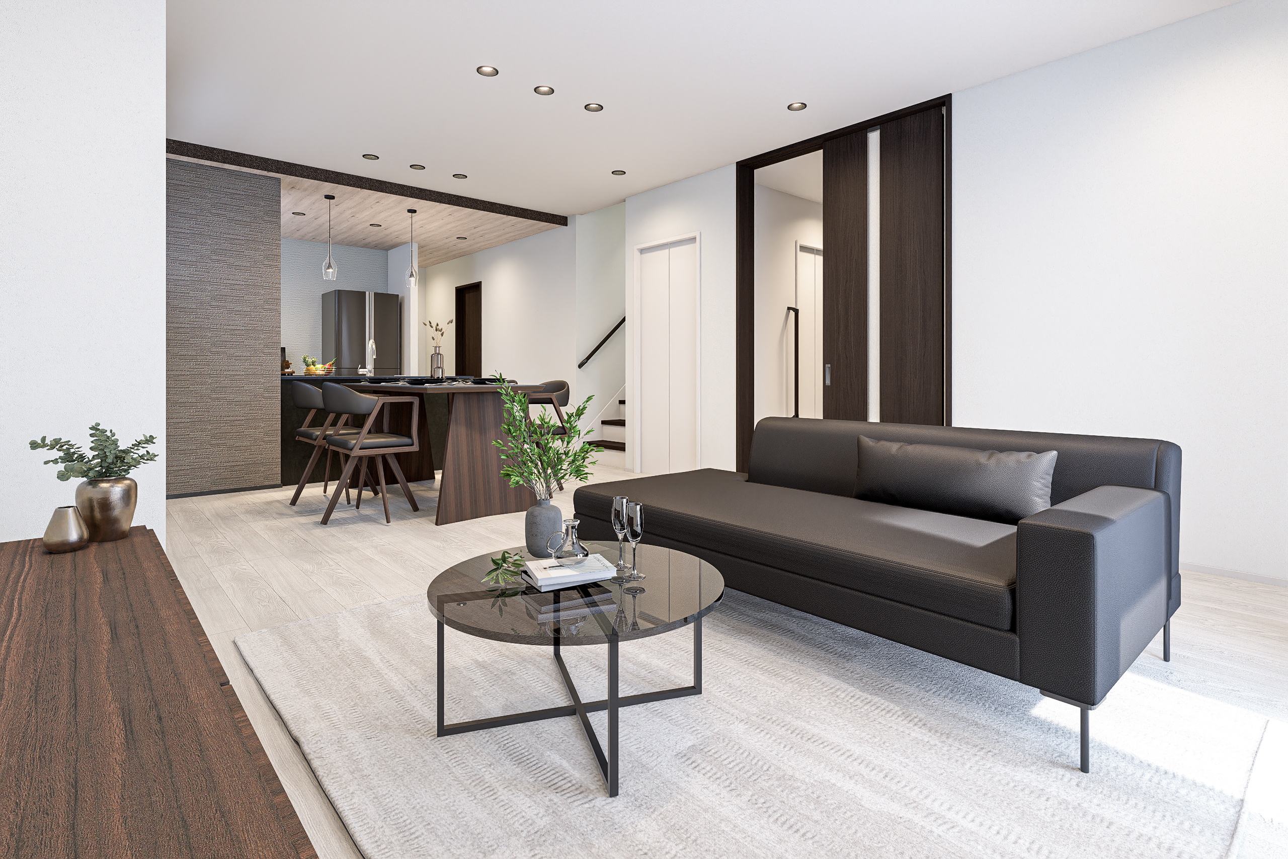 T-1/家族の絆を育むリビング階段を配置。自然と顔を合わせる機会が増え、温かなコミュニケーションが生まれます。