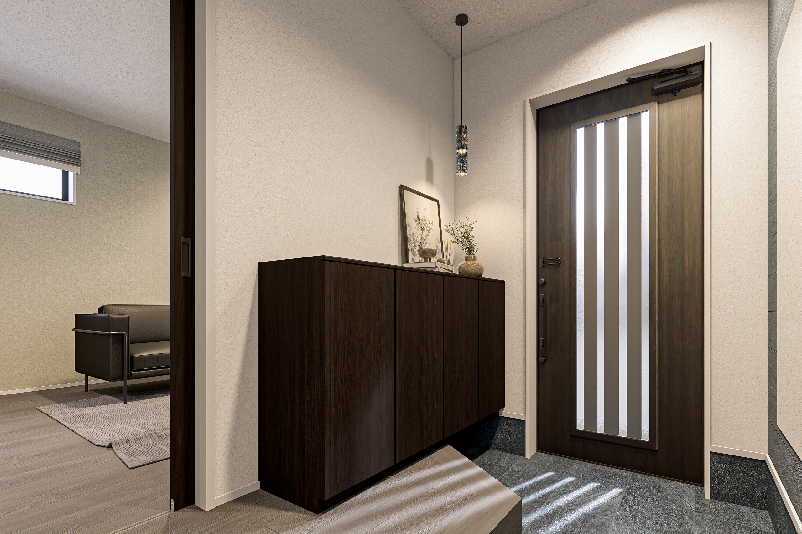 T-2／美しい輝きを放つタイルが自然と空間に馴染む、スタイリッシュな玄関。