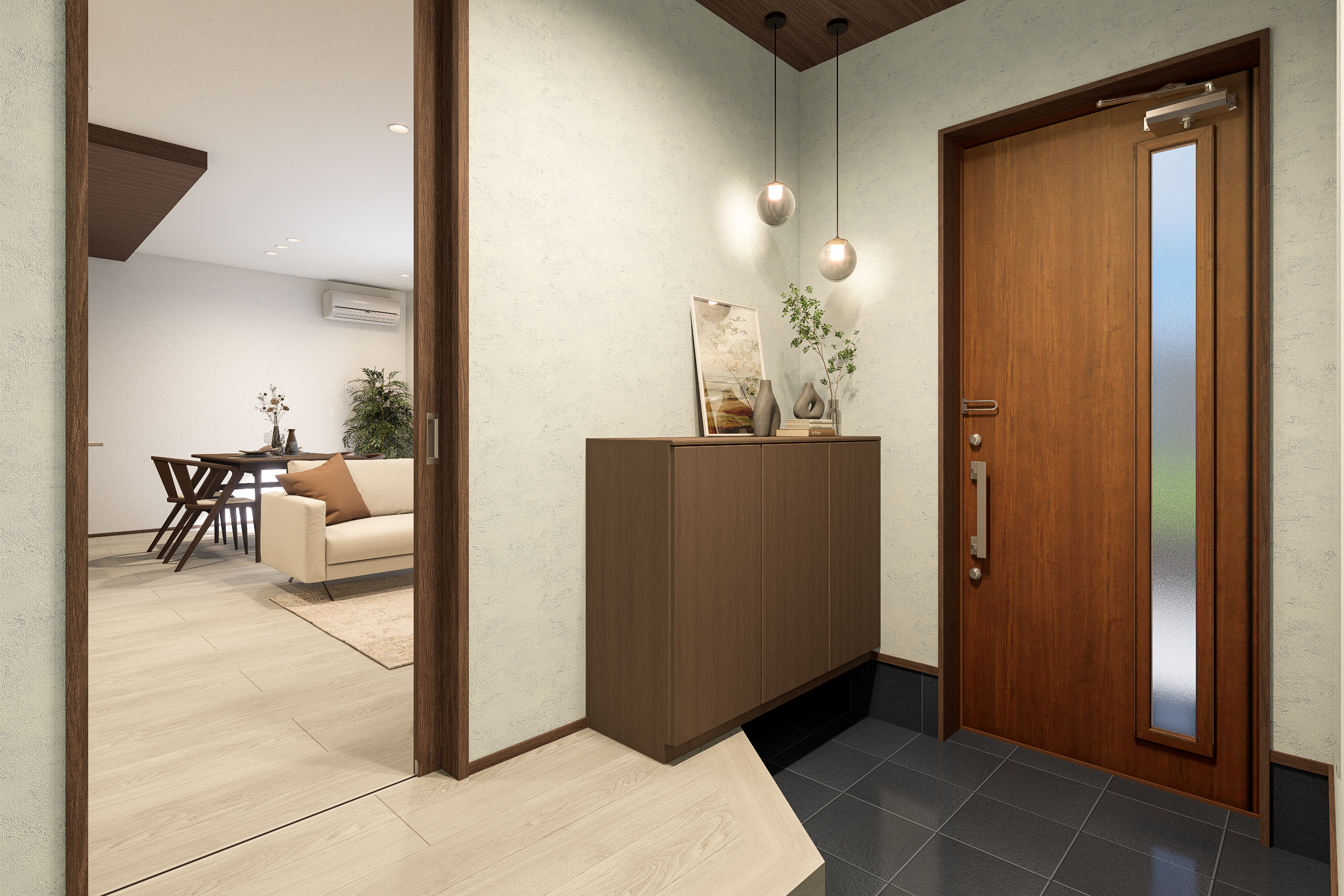 T-2/軽やかな気持ちになれる玄関は『いってきます』から『ただいま』の瞬間まで、家族の1日を優しく見守ります。