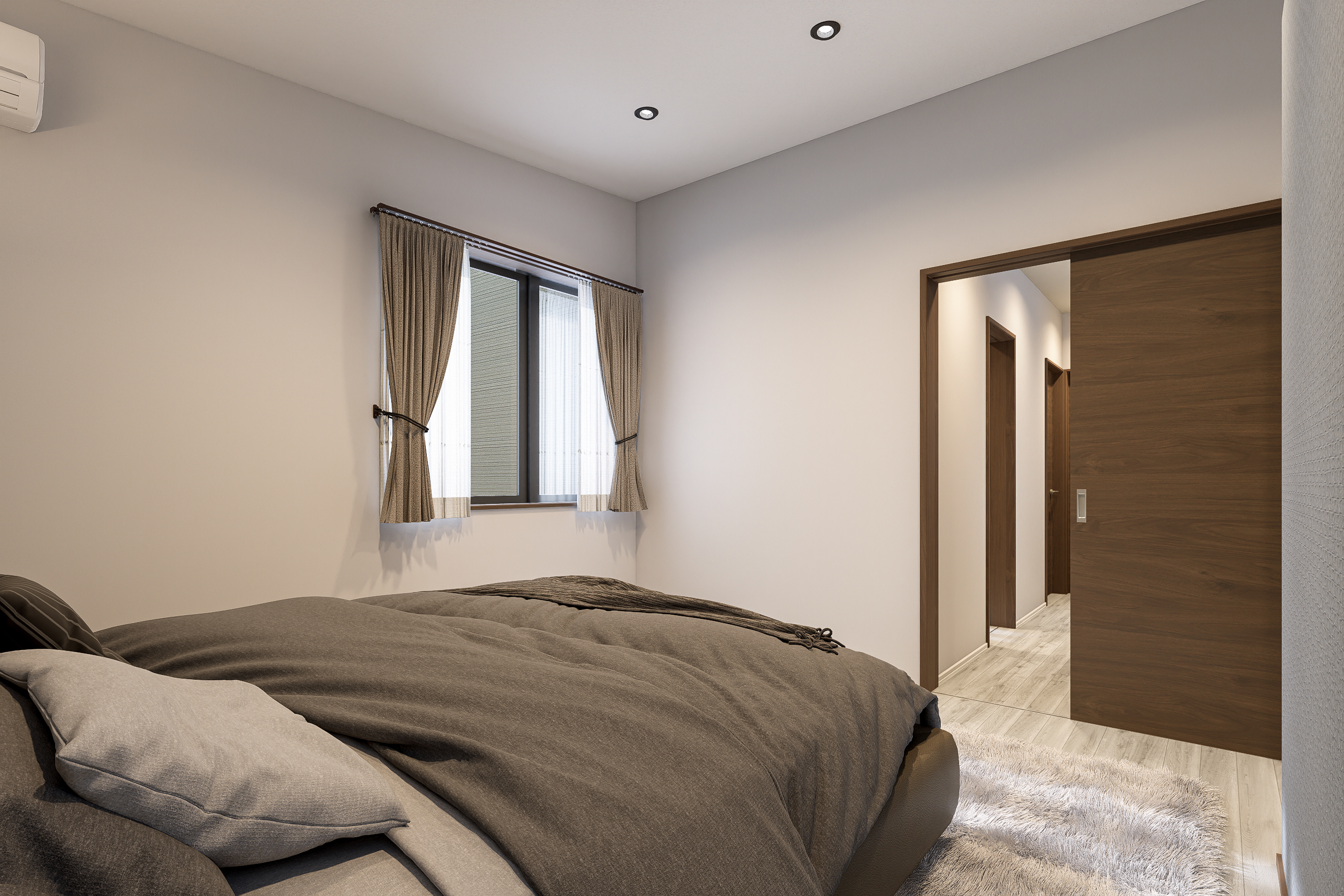 T-1／主寝室は10.0帖の広さに勾配天井で高さをプラス。WICはドアレスで圧迫感を抑えた仕様に。