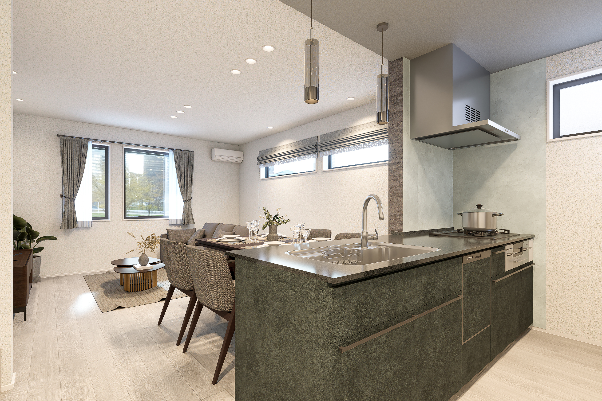 T-2/フィオレストーンは水晶が持つ独特の立体感・手触り・光沢が魅力。タッチレス水栓・食器洗い乾燥機標準装備。