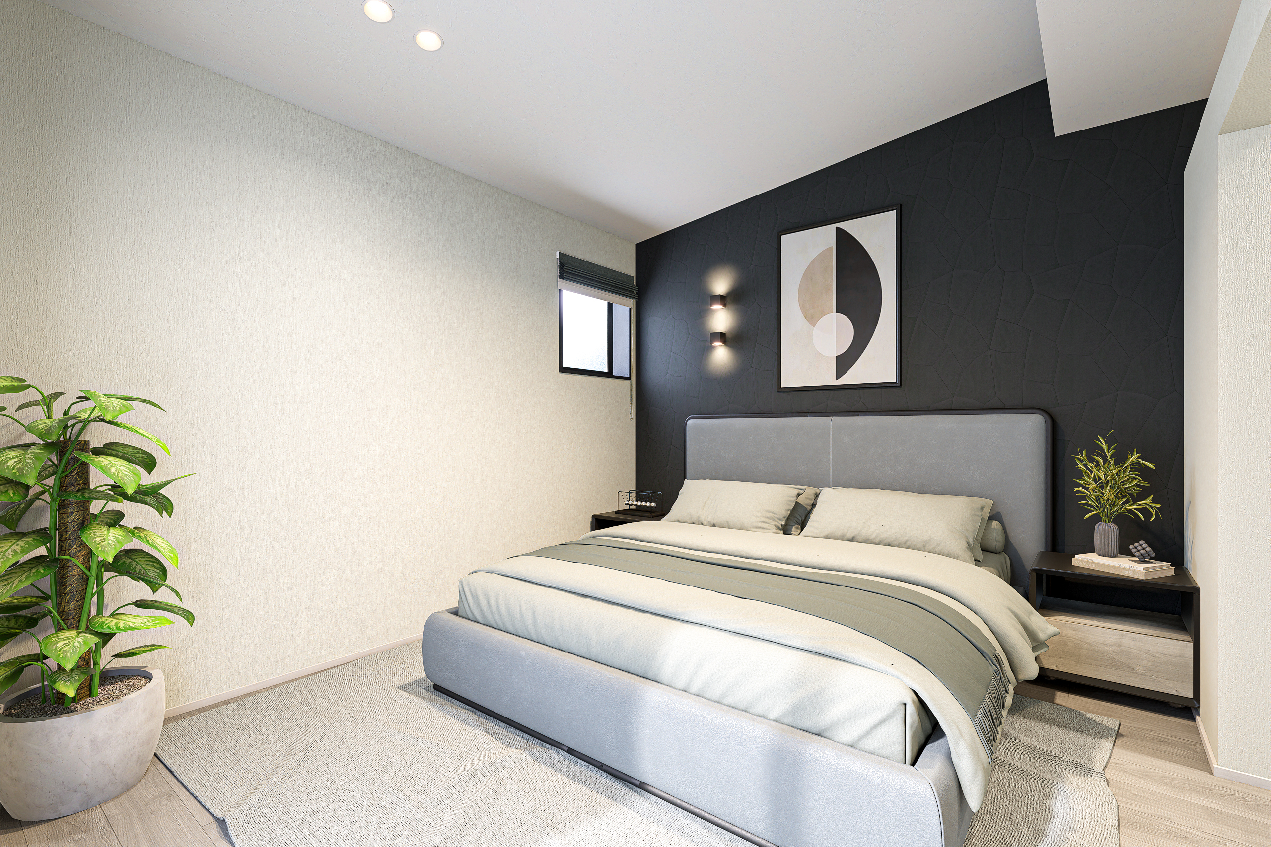 T-3／9.5帖の主寝室。ホテルライクな空間でお休みいただくことで、毎日の暮らしにちょっとだけ”特別感”を。